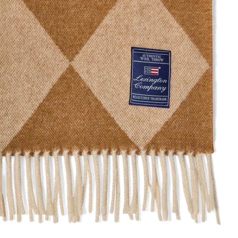 Argyle pledd ull 130x170 cm fudge/hvit