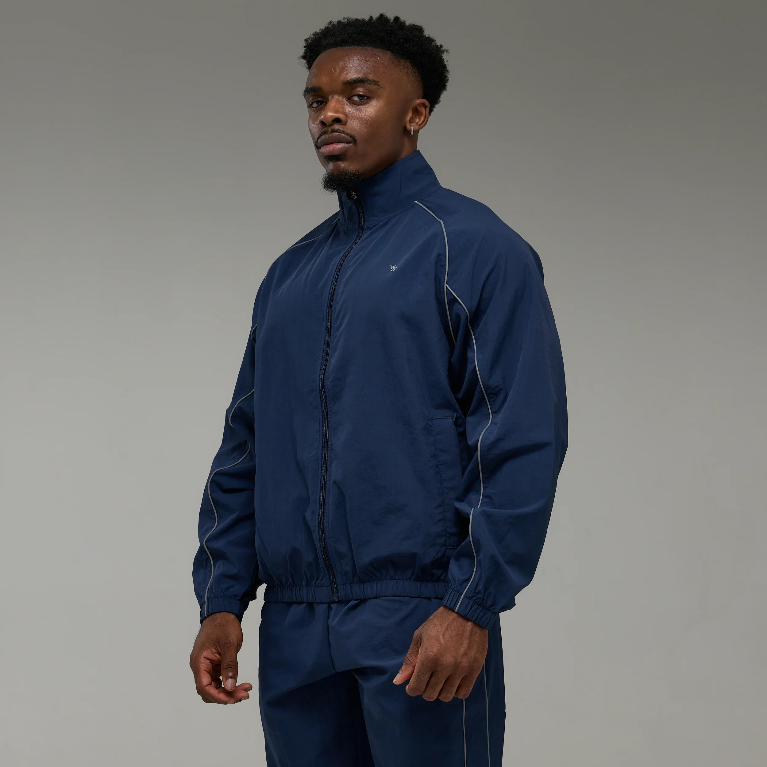 REFLECTIVE NAVY OVERSIZED TRACK JACKET