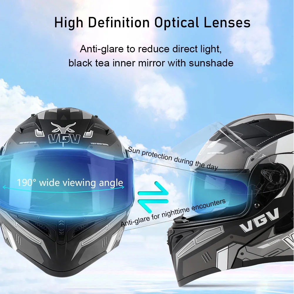 Bluetooth Modular Motorcycle Helmets for Adults Motorbike DOT Approved, Full Face Flip up Anti-Fog Helmet Built-in Dual Speaker with Microphone for Men and Women(XL24.01-24.41 inch/A) - Image 10