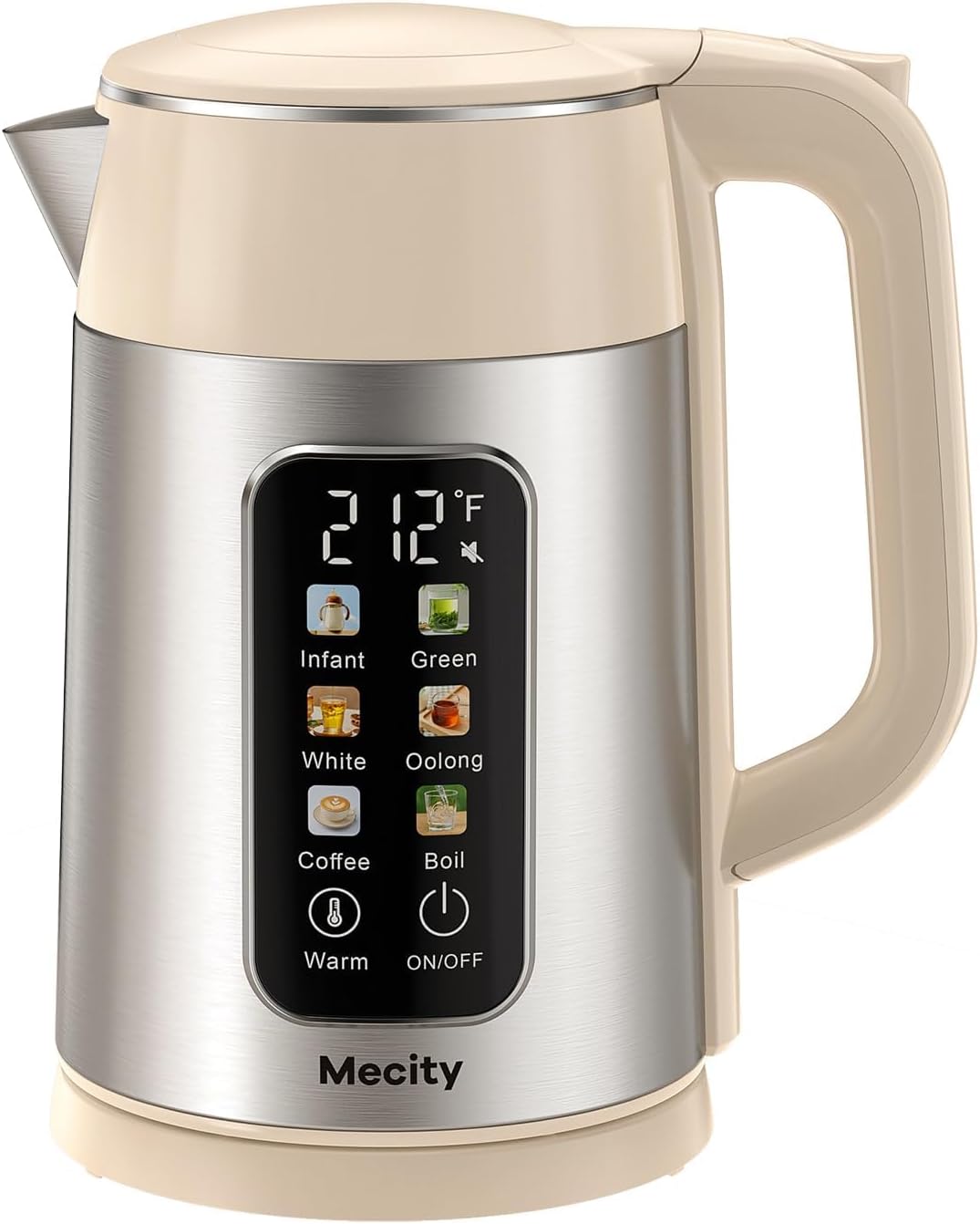 Mecity Electric Kettle 1.7L Touch Screen Temperature Control Water Boiler, No Plastic Contact with Water6 Preset Temperature Programs, 2 Hours Keep Warm, Auto Shut Off, Dark Grey