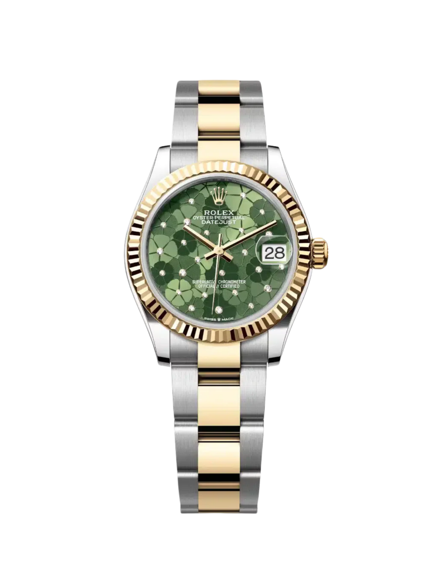 【Super Clone】RLX Datejust m278273-0031/0032 31mm Olive Green Floral Motif Dial Stainless Steel and Yellow Gold Oyster Watch