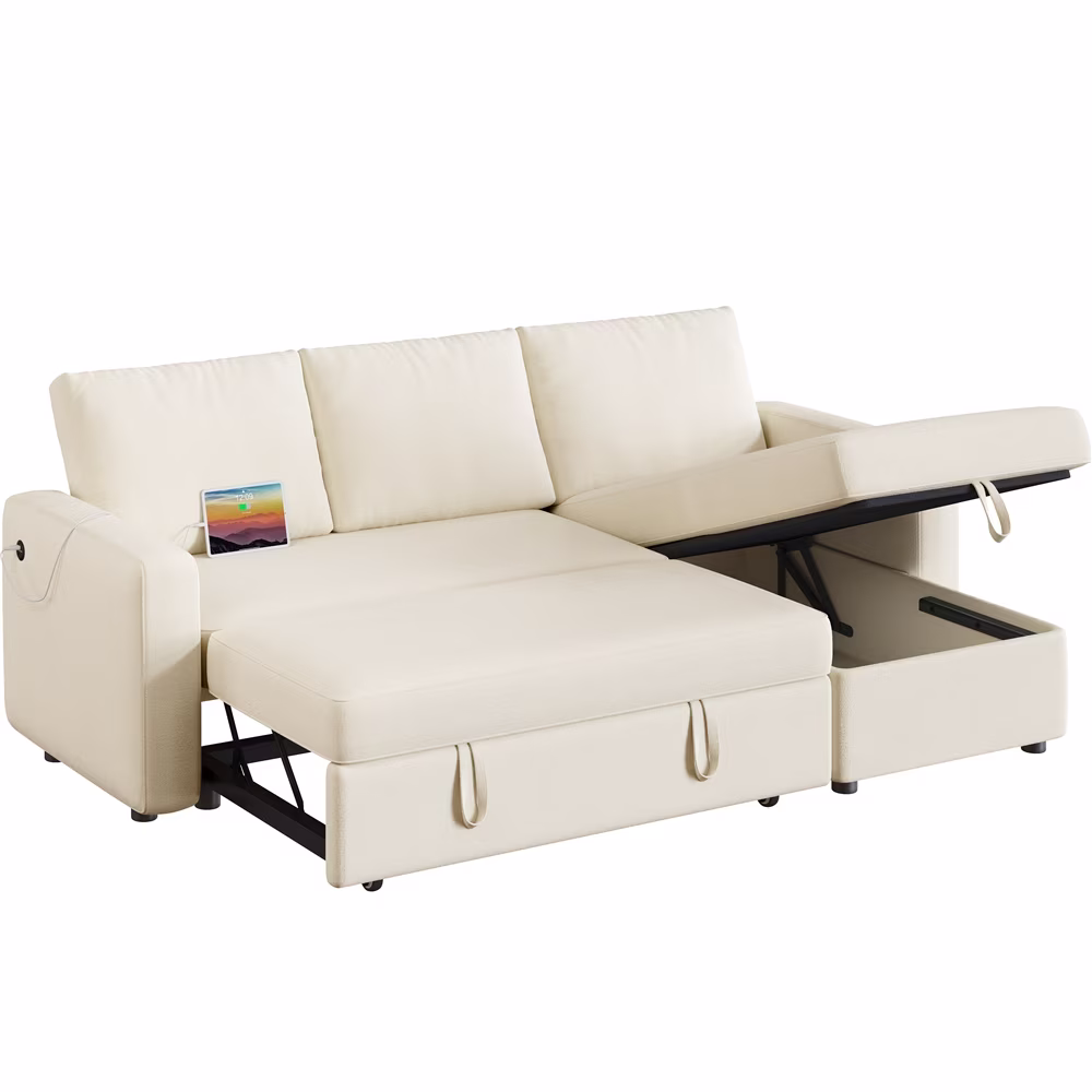 Reversible Sectional Sofa with USB Type-C Ports for Livingroom, Light Gray(Light Gray) - Image 5