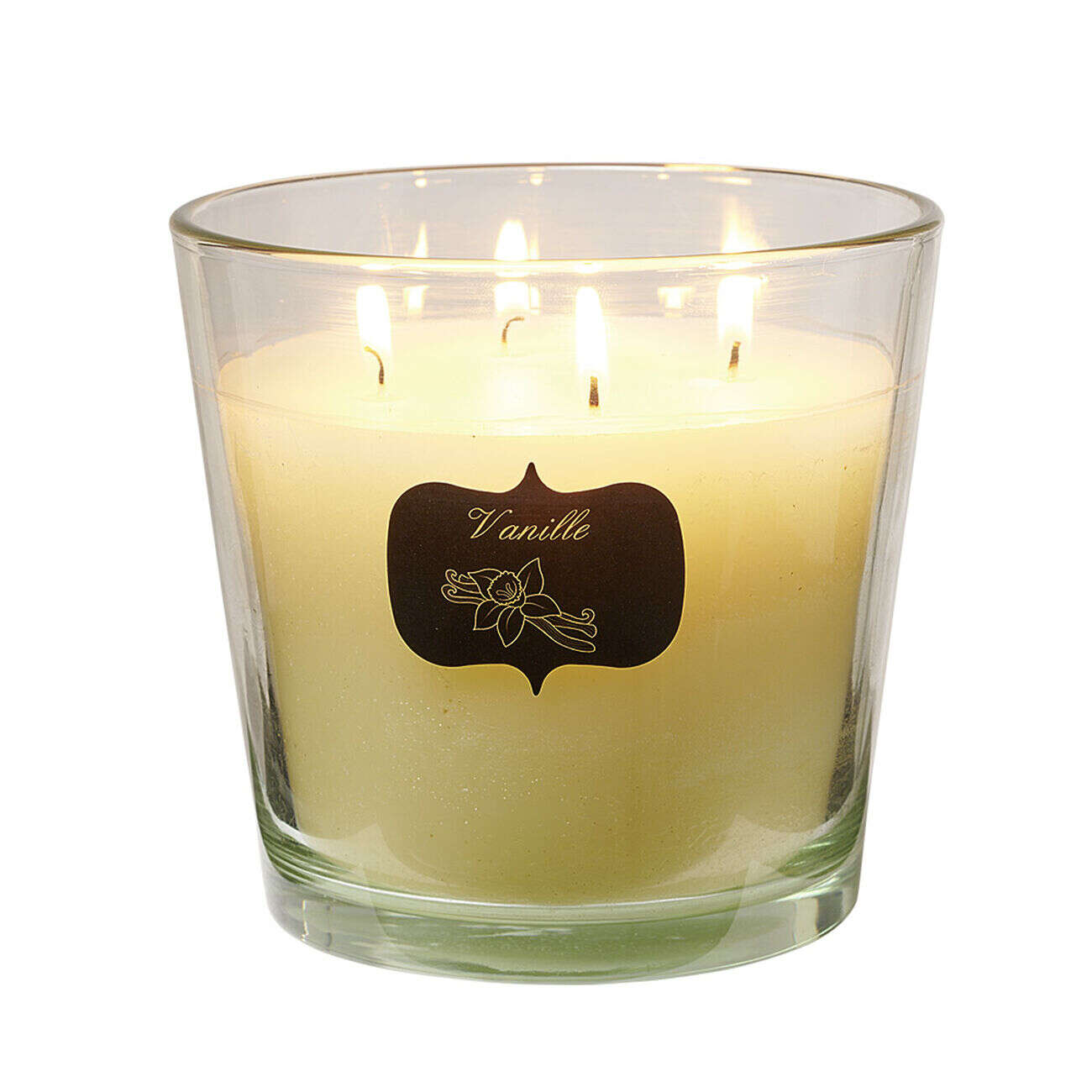 Bougie dans verre senteur vanille 4 mèches Ø13,5xH12,5cm