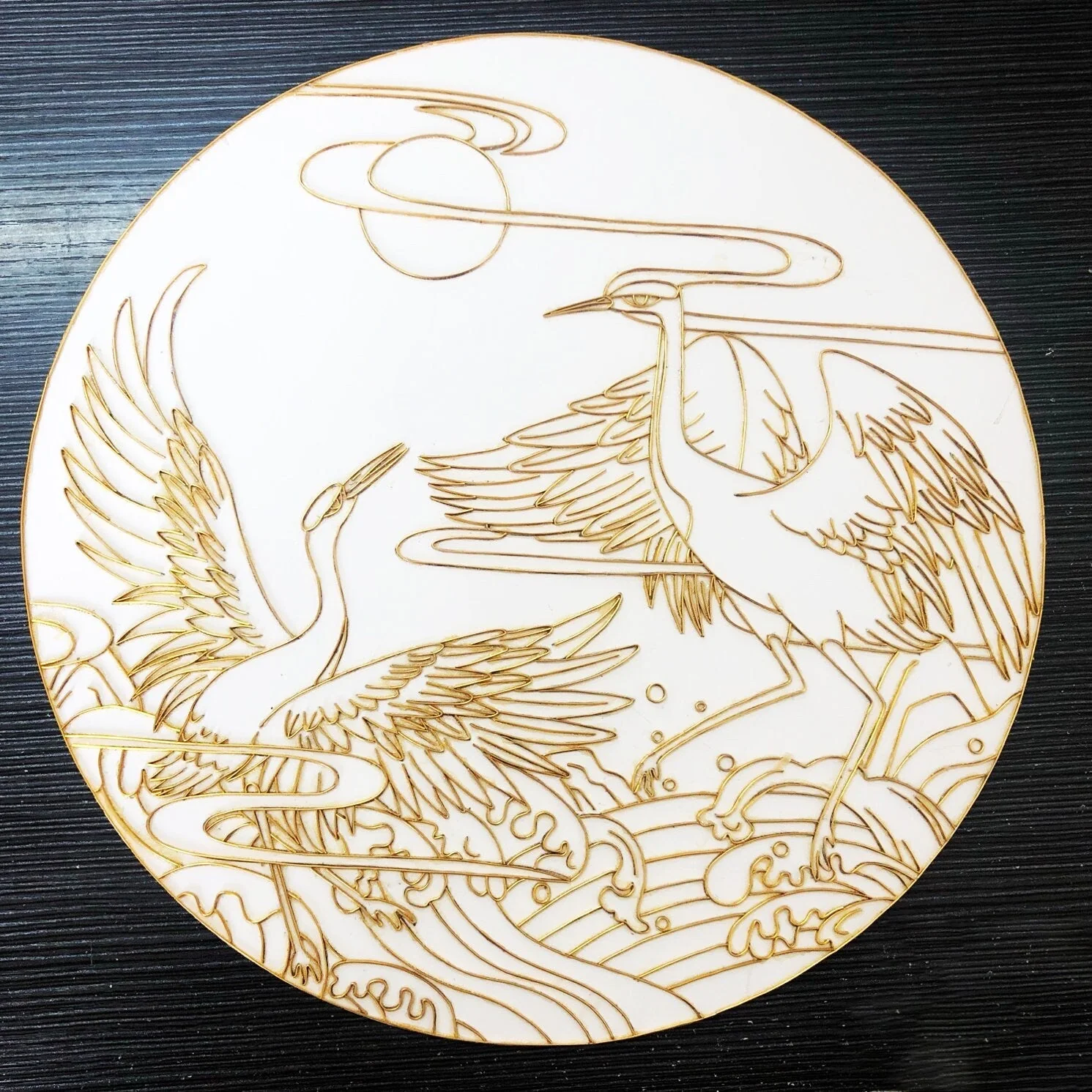 Crowned Crane and Waves, Beginner Cloisonné Enamel DIY Kit, with Tutorial& All Tools
