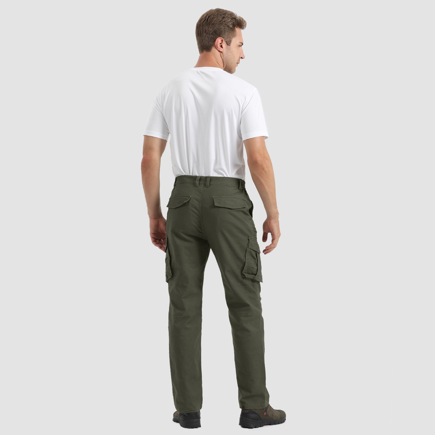 Pantalon cargo homme en tissu ripstop, coupe droite, style décontracté pour la pêche et les activités de plein air, avec 7 poches.