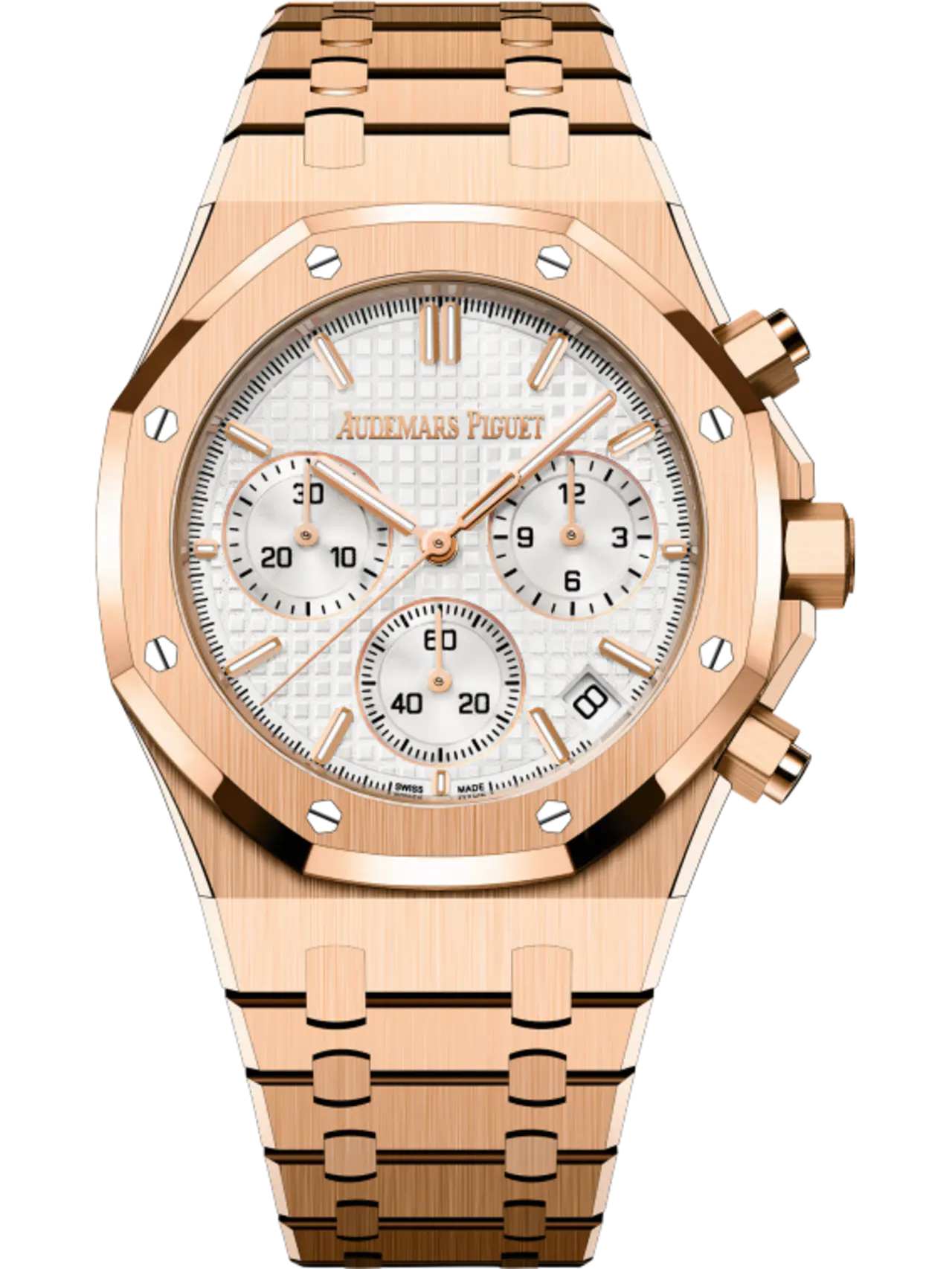 【Super Clone】Audemars Piguet ROYAL OAK Pink Gold Silver-Toned Dial CHRONOGRAPH 41mm 26240OR.OO.1320OR.03
