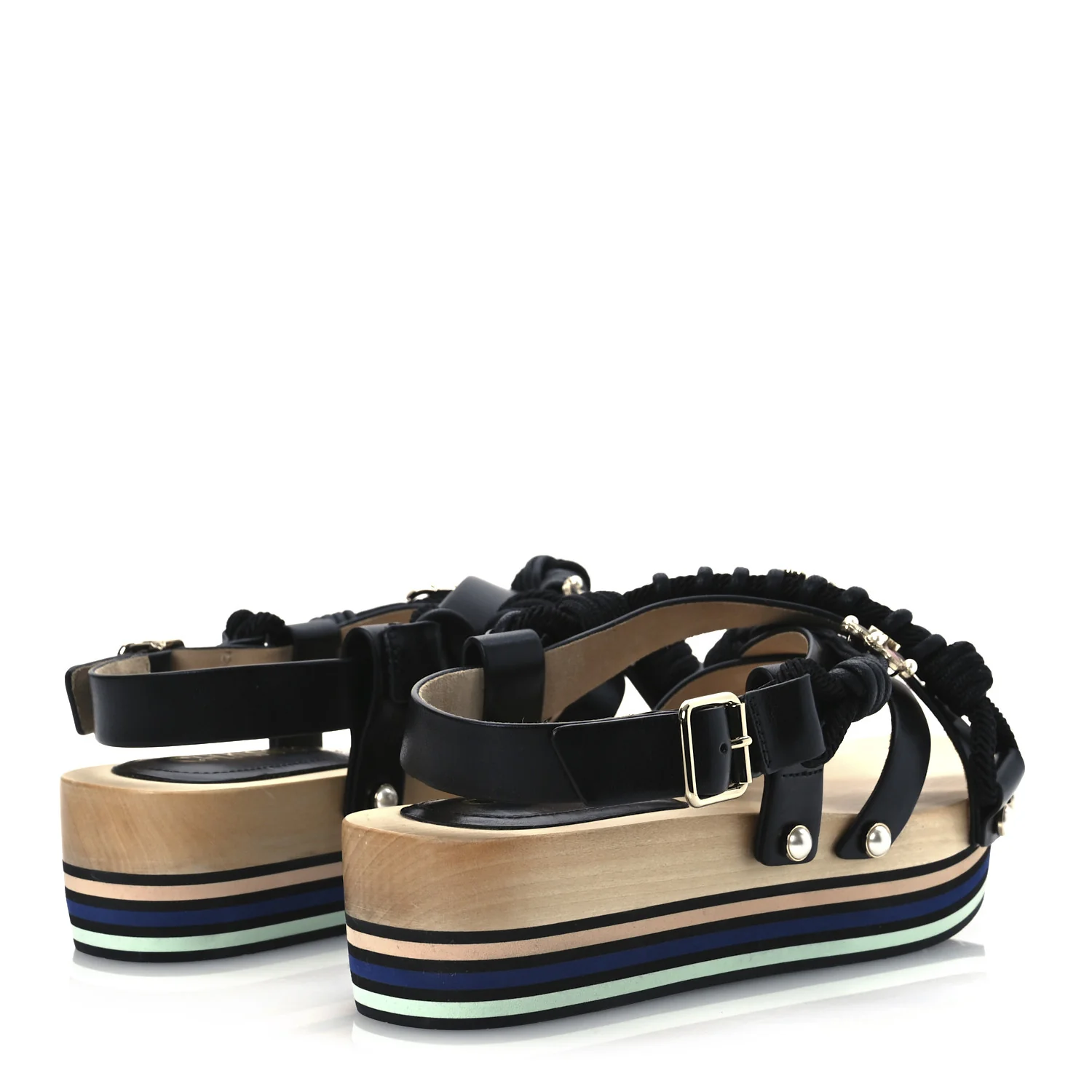 Calfskin Cord Pearl CC Sandals 38 Black