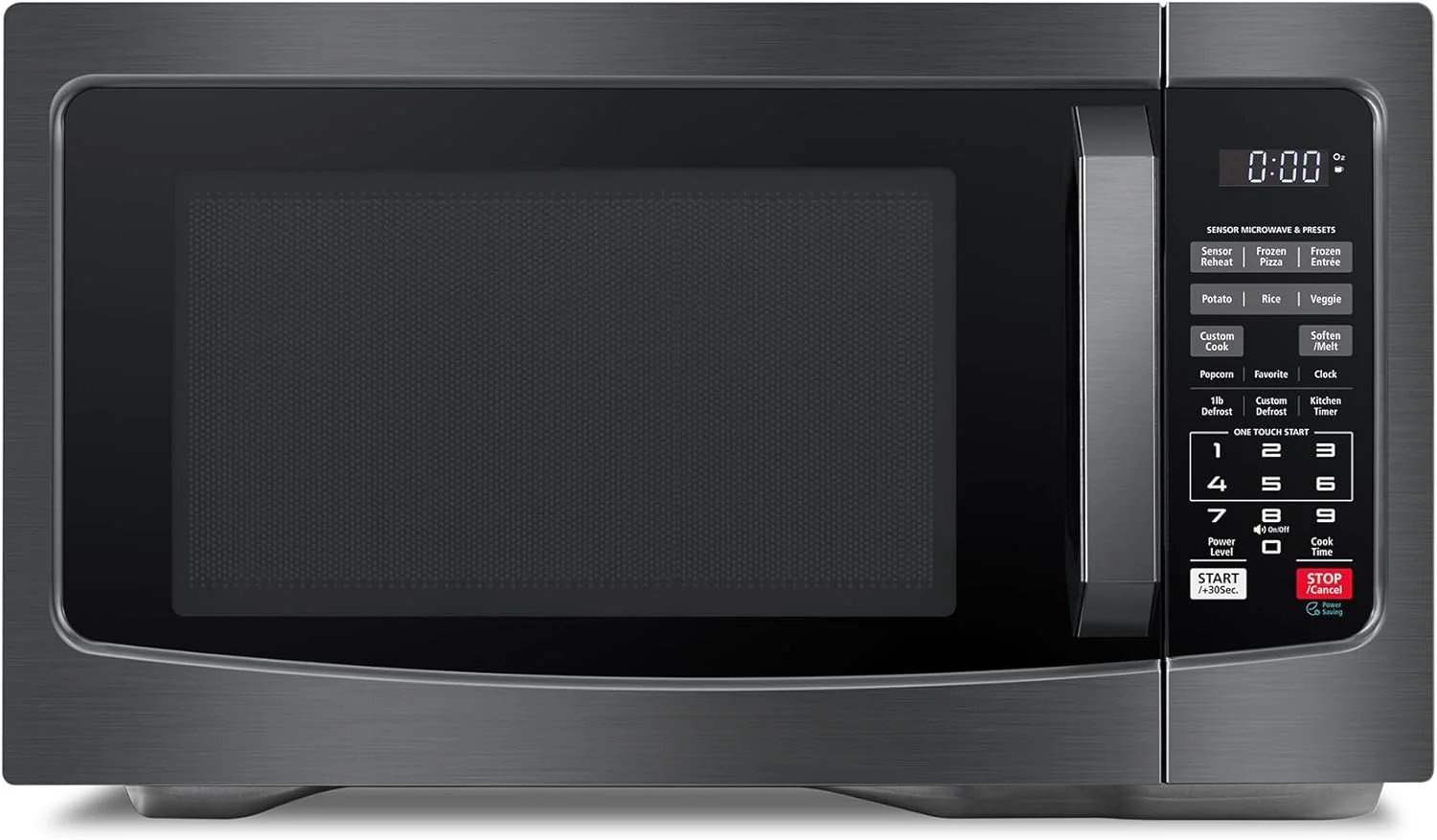 Four à micro-ondes combiné 8 en 1 avec friteuse à air chaud, convection, gril, mode élimination des odeurs, plateau tournant à mémoire de position de 31,5 cm, sécurité enfant, 28 litres, acier inoxydable noir