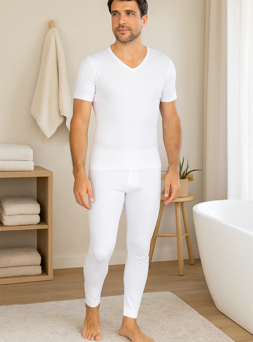 Caleçon long homme ouvert en coton blanc