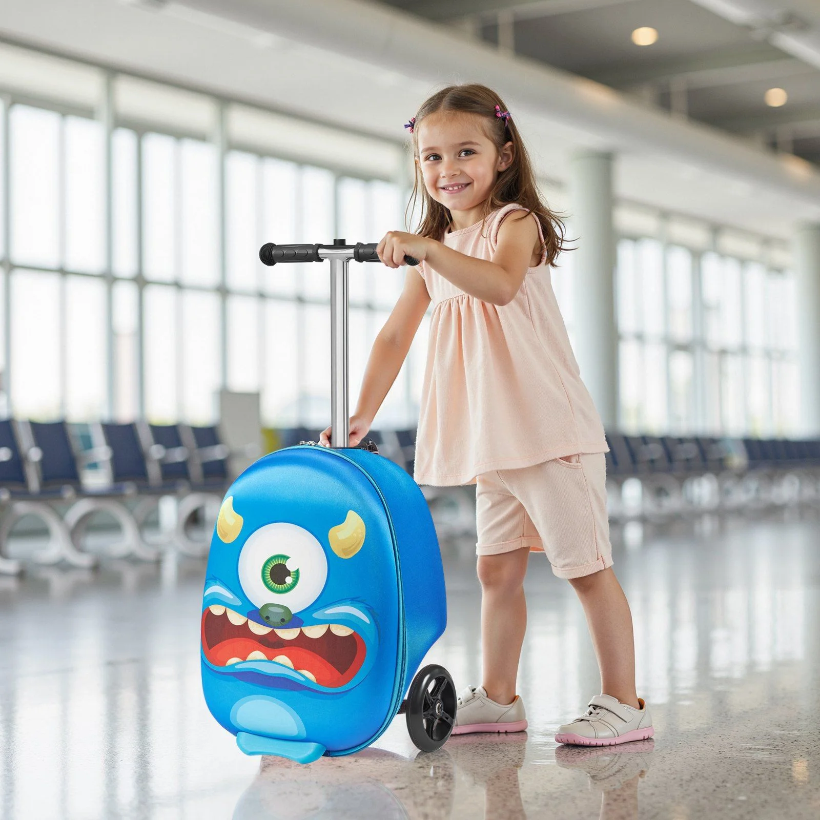 Ride-on Luggage 20-inch Kids Scooter Suitcase with Flash Wheels Blue - Image 8