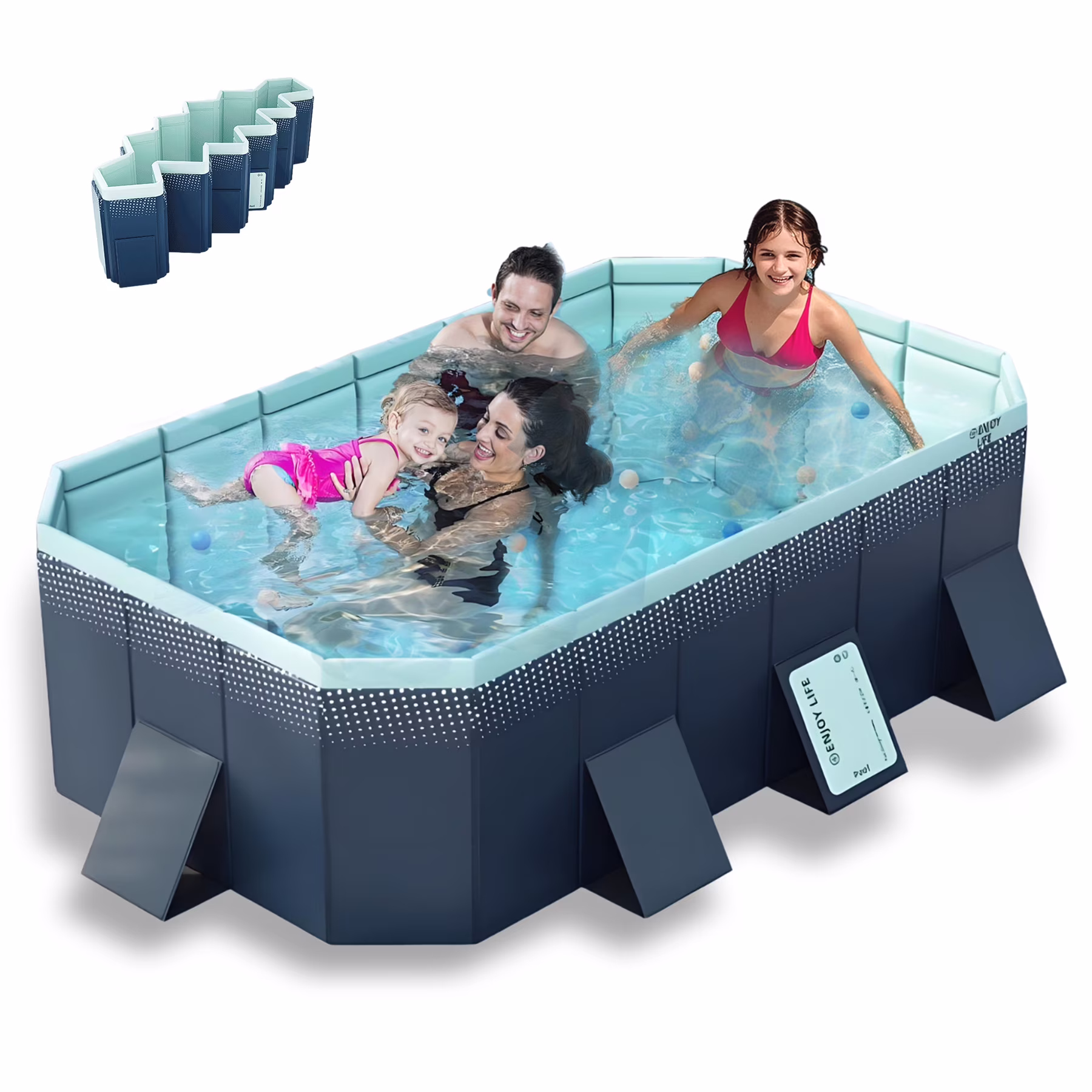 101"Foldable Swimming Pool for 1 6 People,Non Inflatable Above Ground Garden Pool for Kids, Family(Blue)(100 78" x 65 74" x 19 68"/Blue)