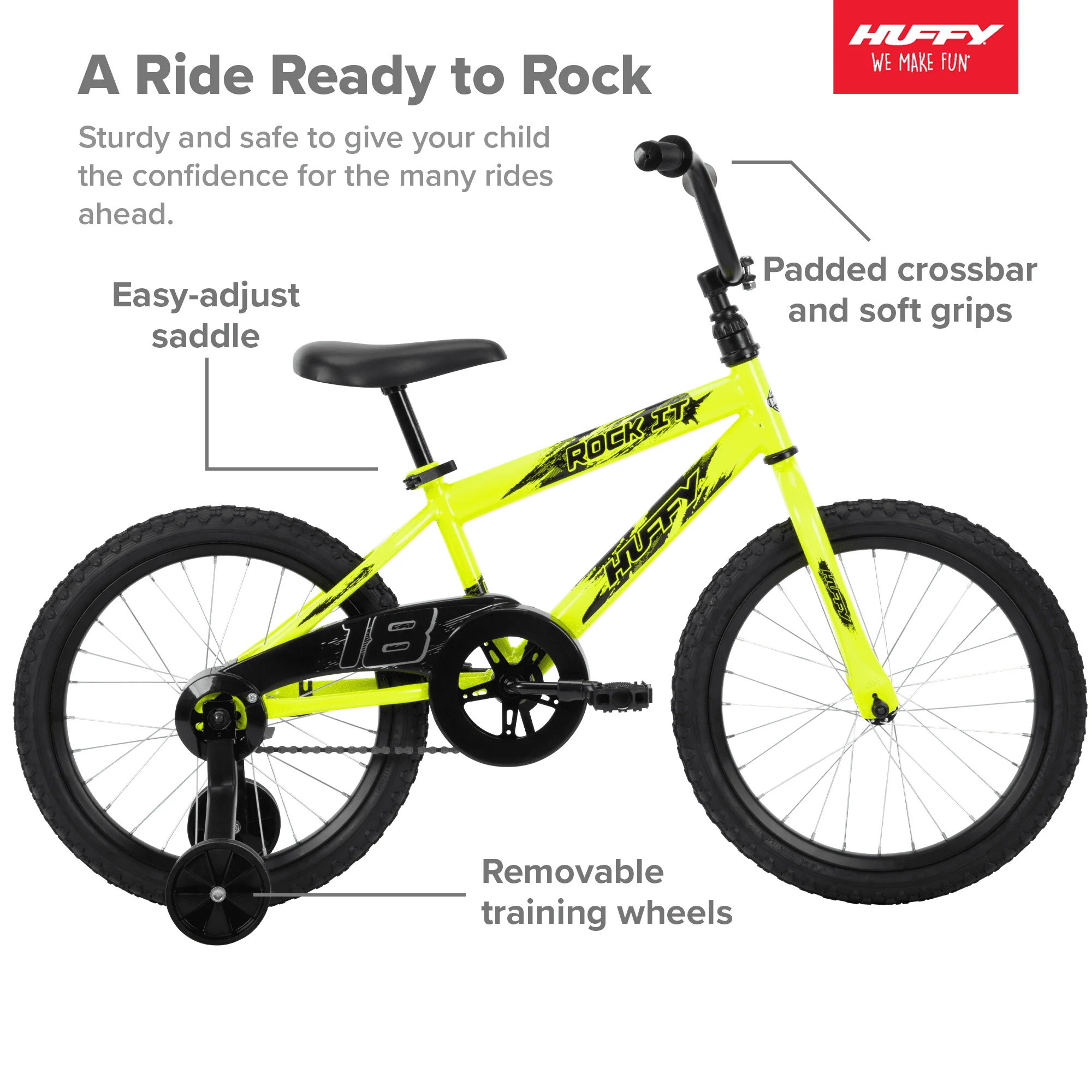 18 in Rock It Kids Bike for Boys Ages 4 and up, Child, Neon Powder Yellow Image 3