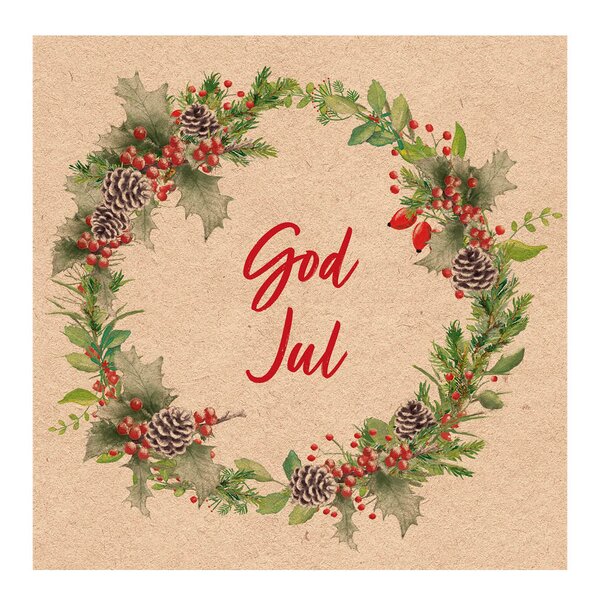 Serviett 33x33 cm 20 stk God Jul julekrans natur