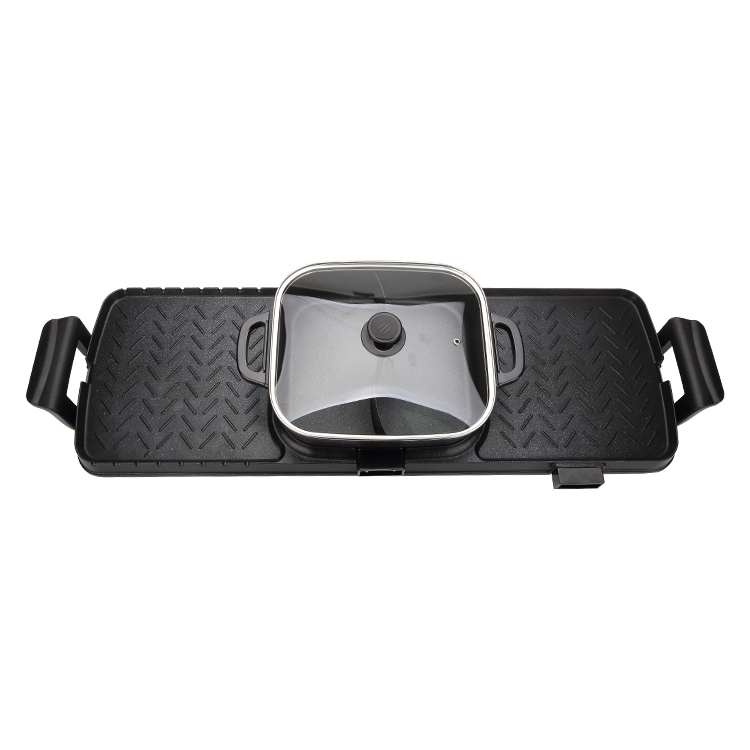 Electric 220V Top Table Smokeless Flat Pan PTFE Modern Hot Pot Double Indoor Black BBQ Grill Outdoor Car Household RV