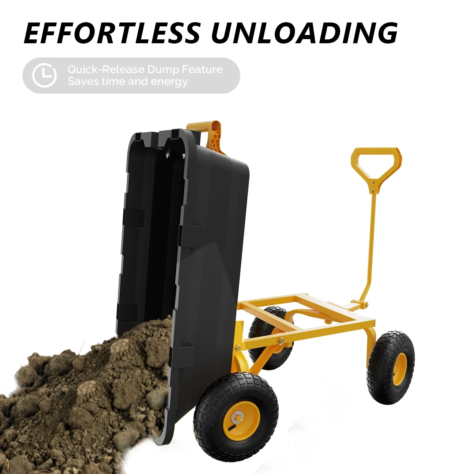 Zimtown 770 lbs Garden Dump Cart 4 Wheel All Terrain Steel Frame Quick Release, Yellow & Black