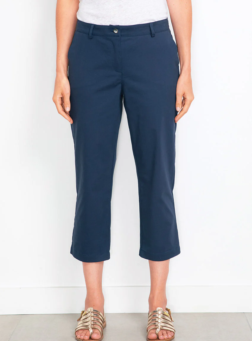 Pantacourt chino femme en coton bleu marine