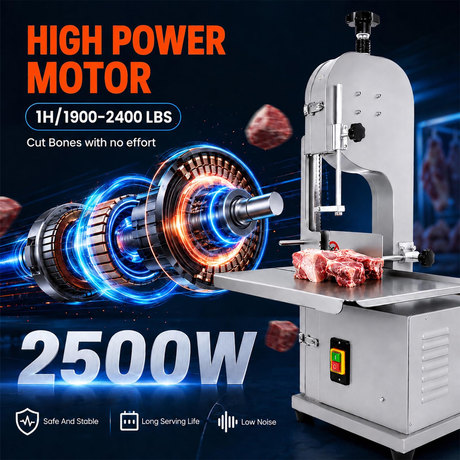 2500W Commercial Electric Meat Bandsaw, 0-7.9