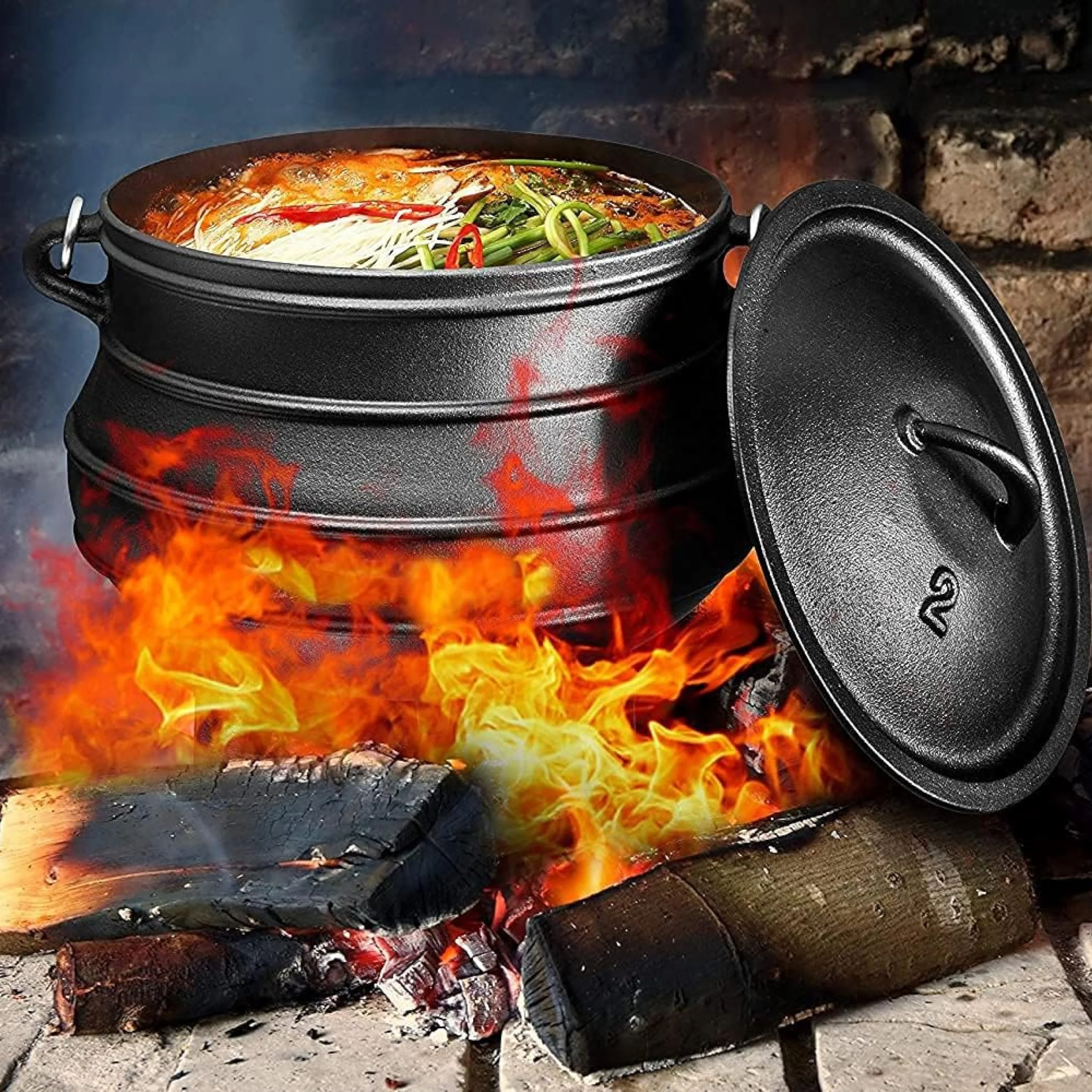 8-Quart Pre-Seasoned Cast Iron Cauldron African Potjie Pot with Lid 3-Legged Pot for Even Heat Distribution Outdoor Cast Iron Dutch Oven Cookware for Campfire Cooking and Boiling - Image 7