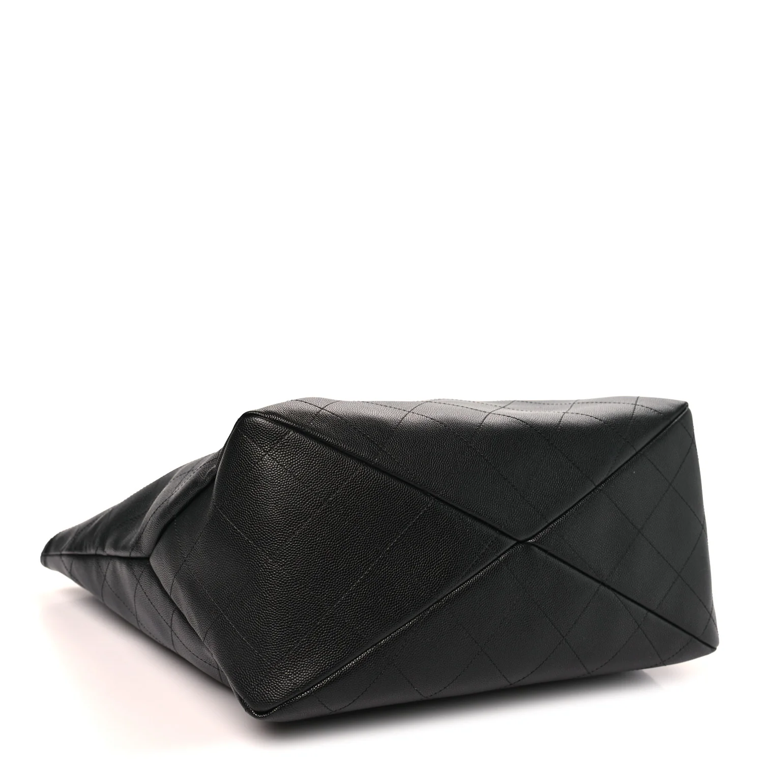 Shiny Caviar Stitched Softly Quilted Tote Black