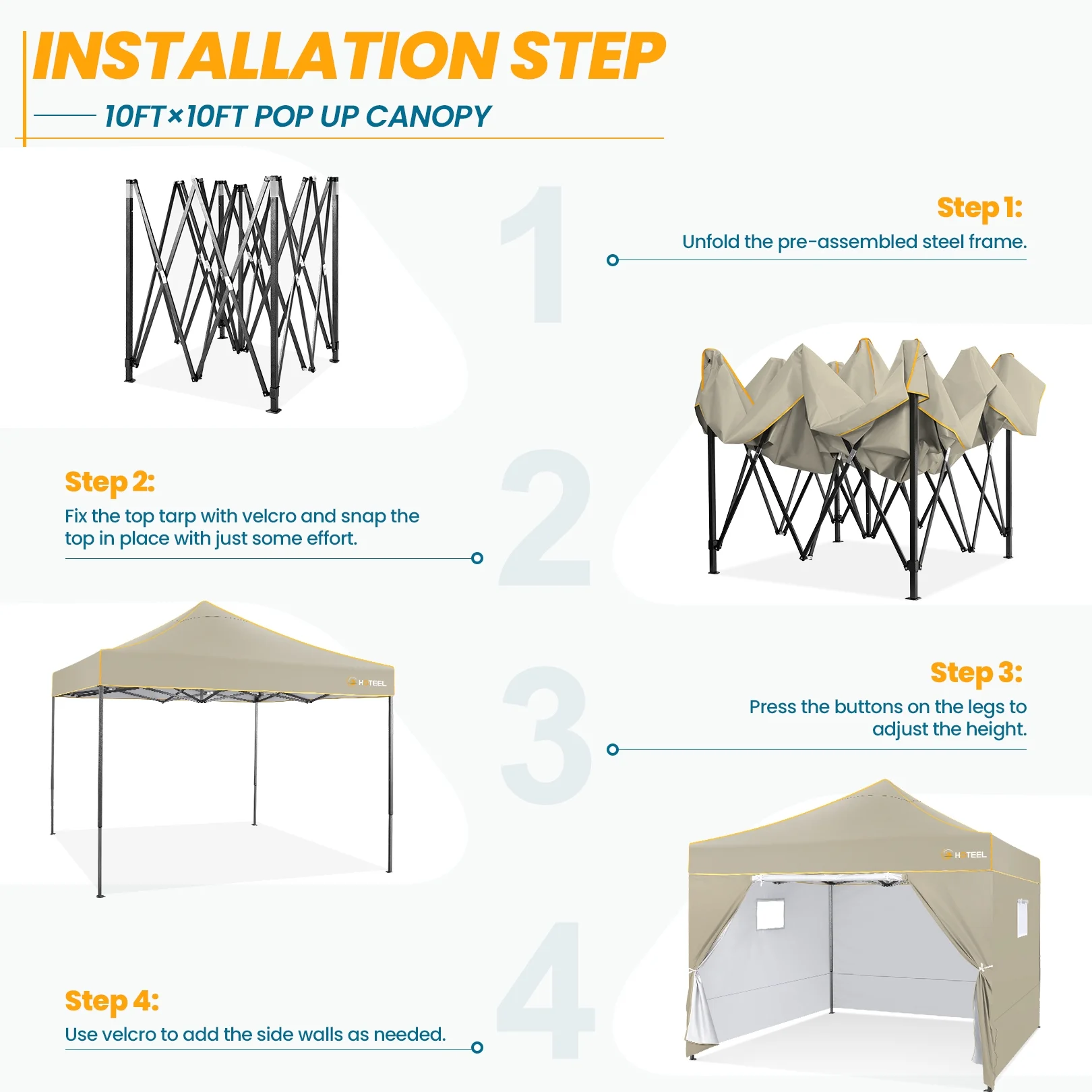SANOPY 10'X10' Pop up Canopy Tent Anti - UV Waterproof Outdoor Gazebo Instant Party Wedding Backyard Canopy Tent Shade Shelter for Backyard, Patio, Parties, Khaki