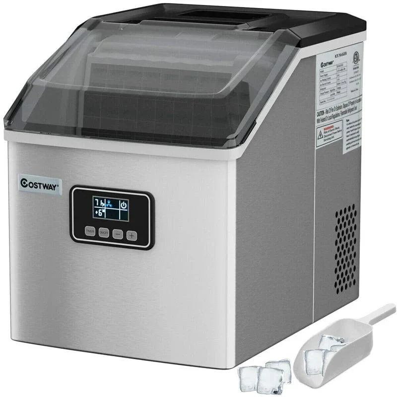 48LBS/24H Stainless Steel Countertop Ice Maker Machine with Self-clean Function Lcd Display Ice Scoop Basket
