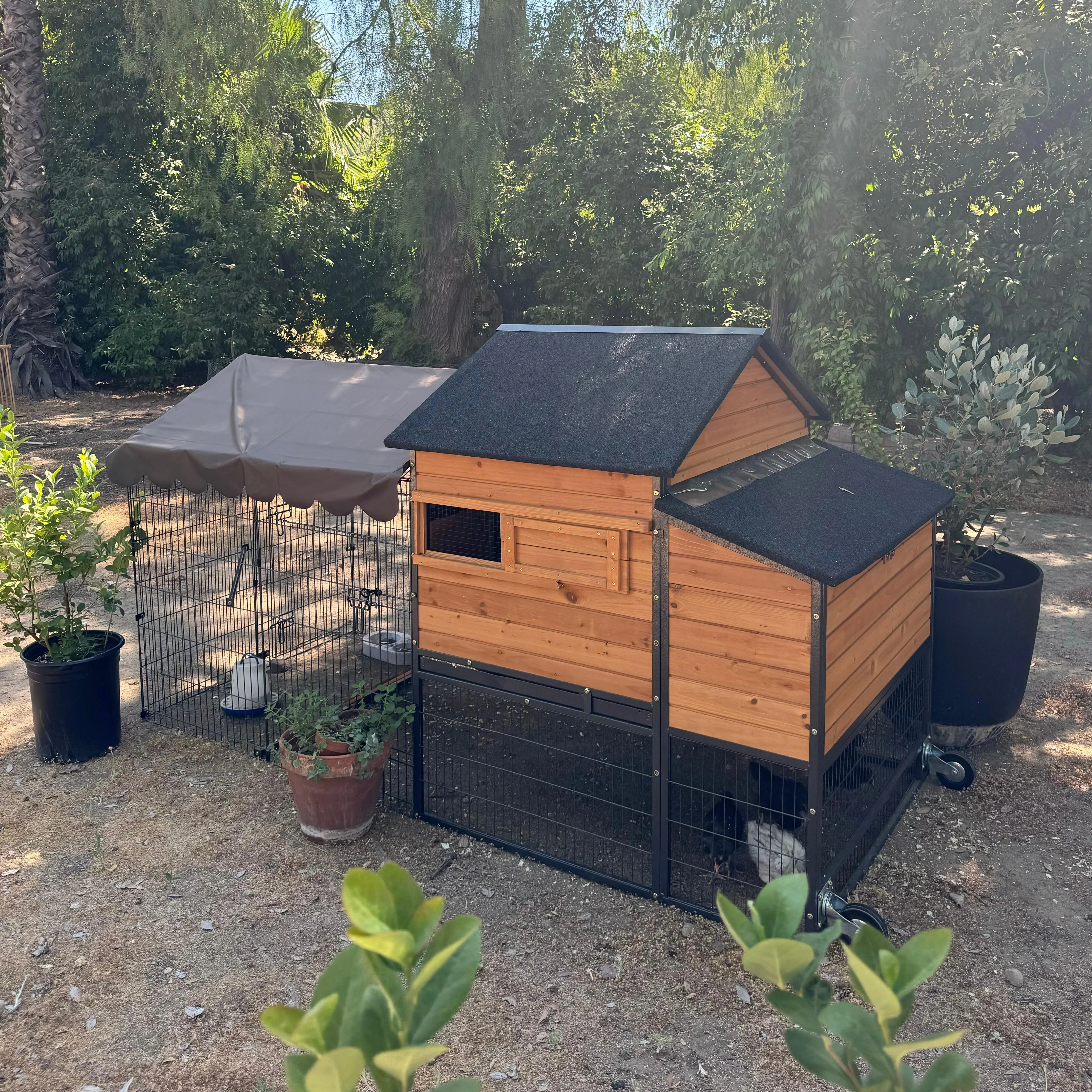 Mobile Chicken Coop 85" with Nesting Box Metal Run and Weather Proof Cover for 6-8 Outdoor Backyard Farm Rabbit Duck Poultry - Image 6