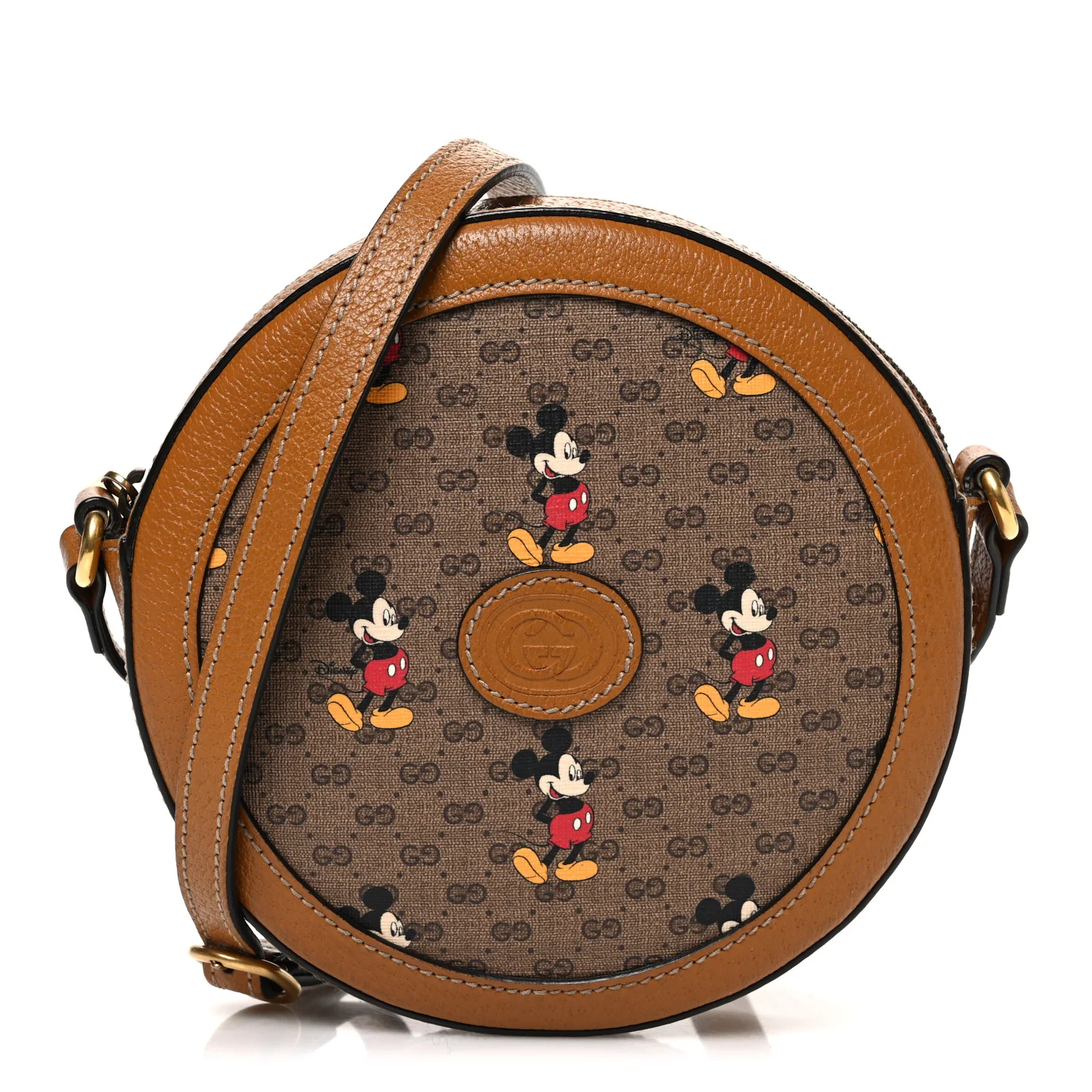 X DISNEY Mini Vintage GG Supreme Monogram Mickey Mouse Round Shoulder Bag Beige Vintage Sun Oil