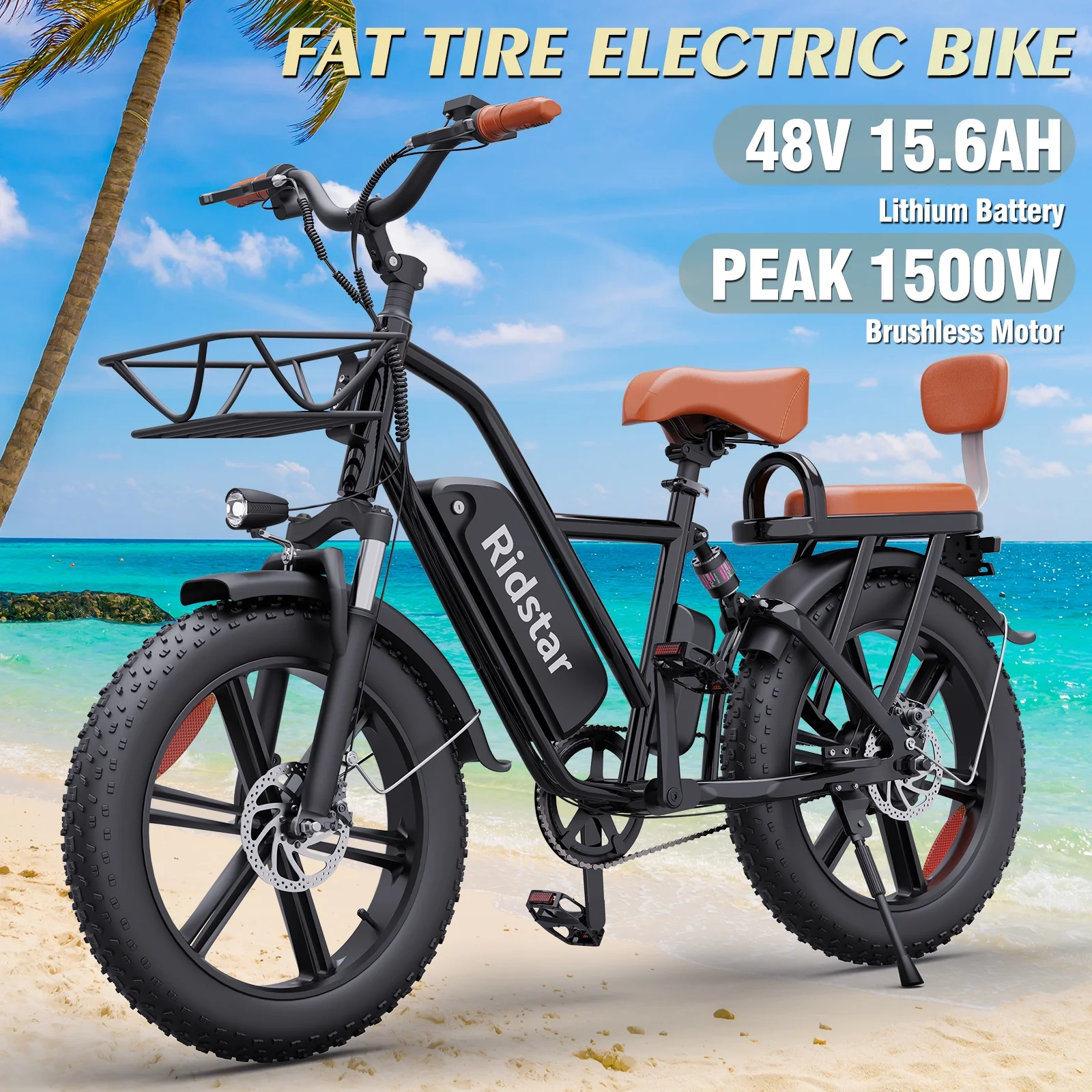 1500W Electric Bike for Adults,31MPH 48V 15.6AH Mountain Bike, 20"Fat Tire 7 Speed Electric Bicycle UL2849(20''1500W-48V-15.6AH-30MPH) - Image 7