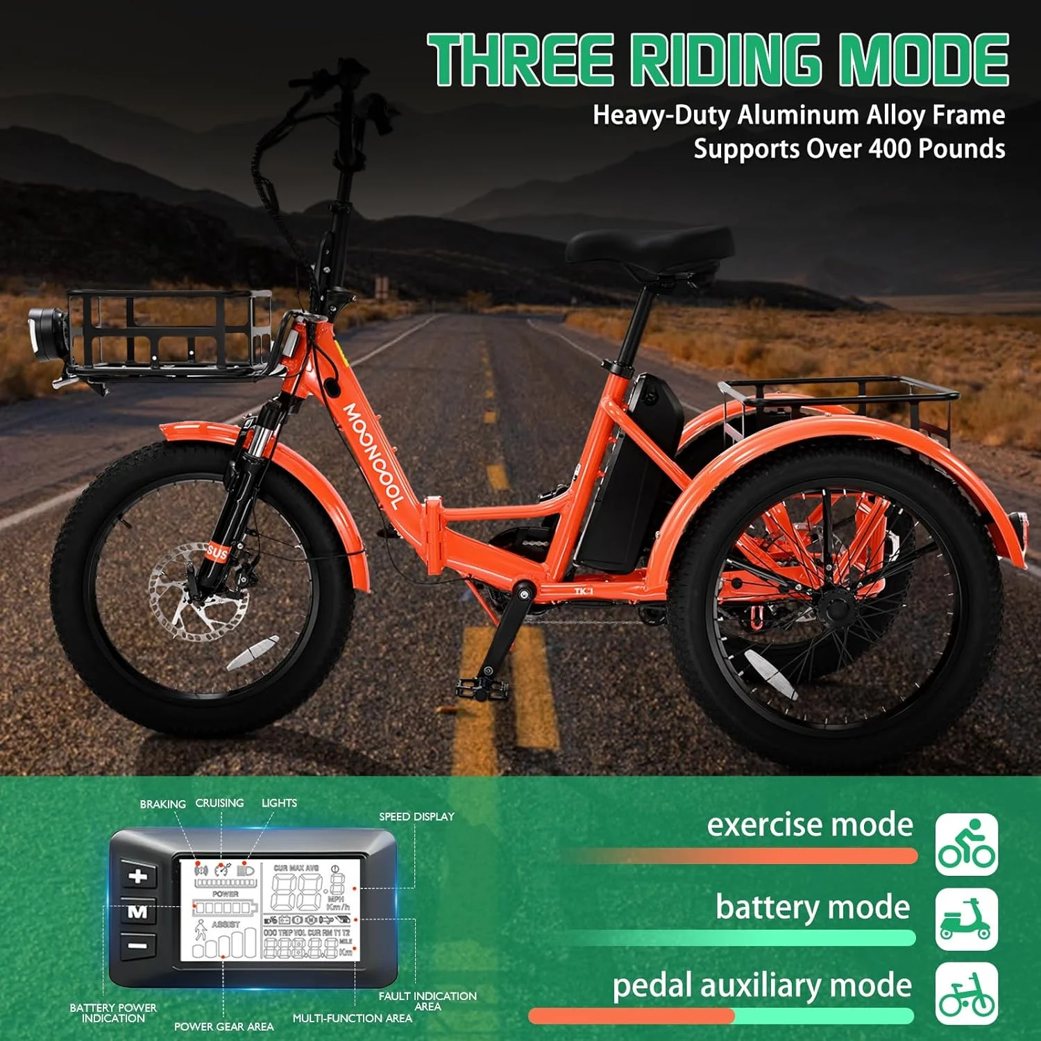ABORON 3.0 Fat Tire Electric Trike for Senior Foldable E - Bike, 500W Motorized Tricycle Adult 20