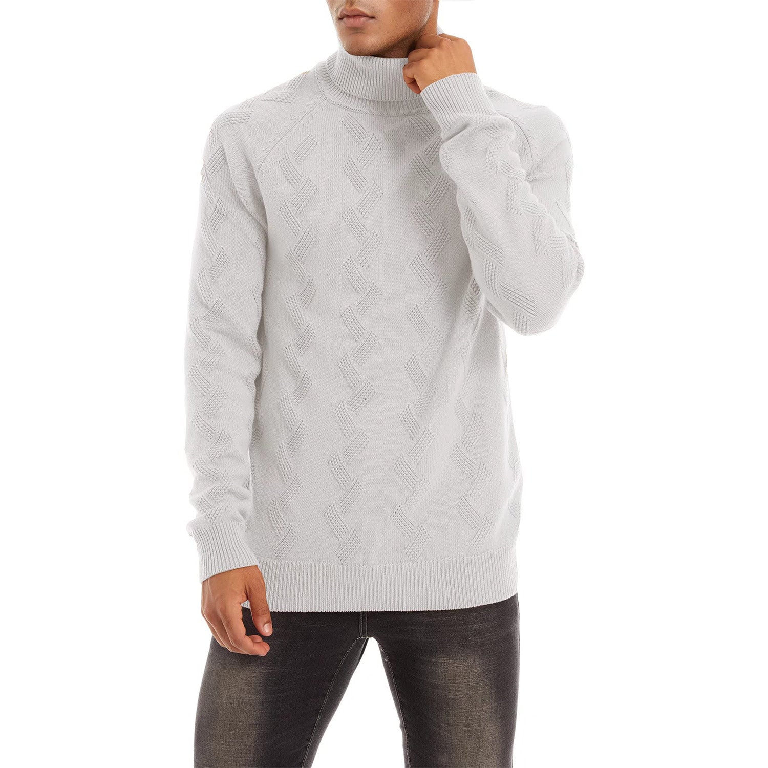 Pull à col roulé pour homme, manches longues, en coton épais, style décontracté.