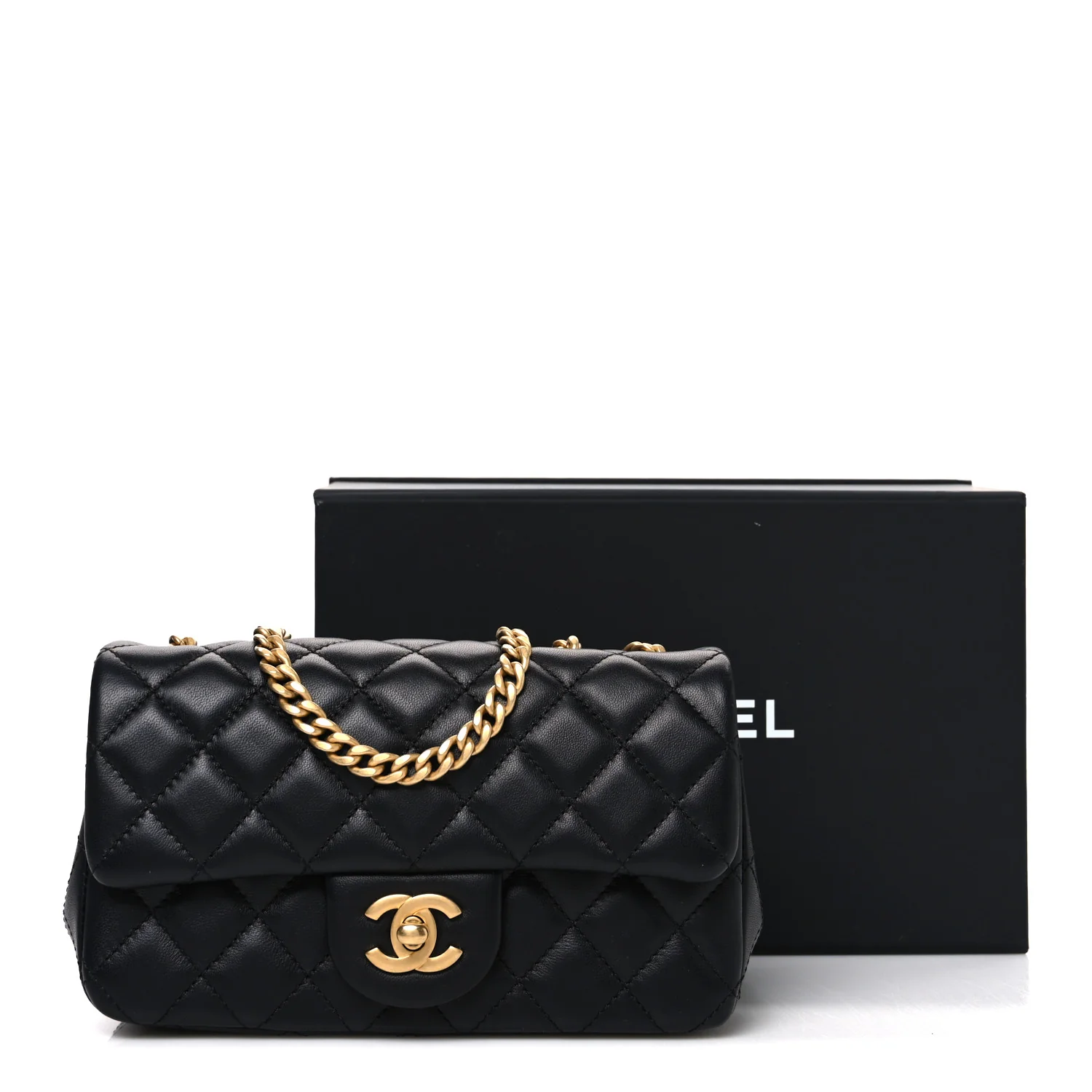 Lambskin Quilted Mini Rectangular Sweet Camellia Flap  Black