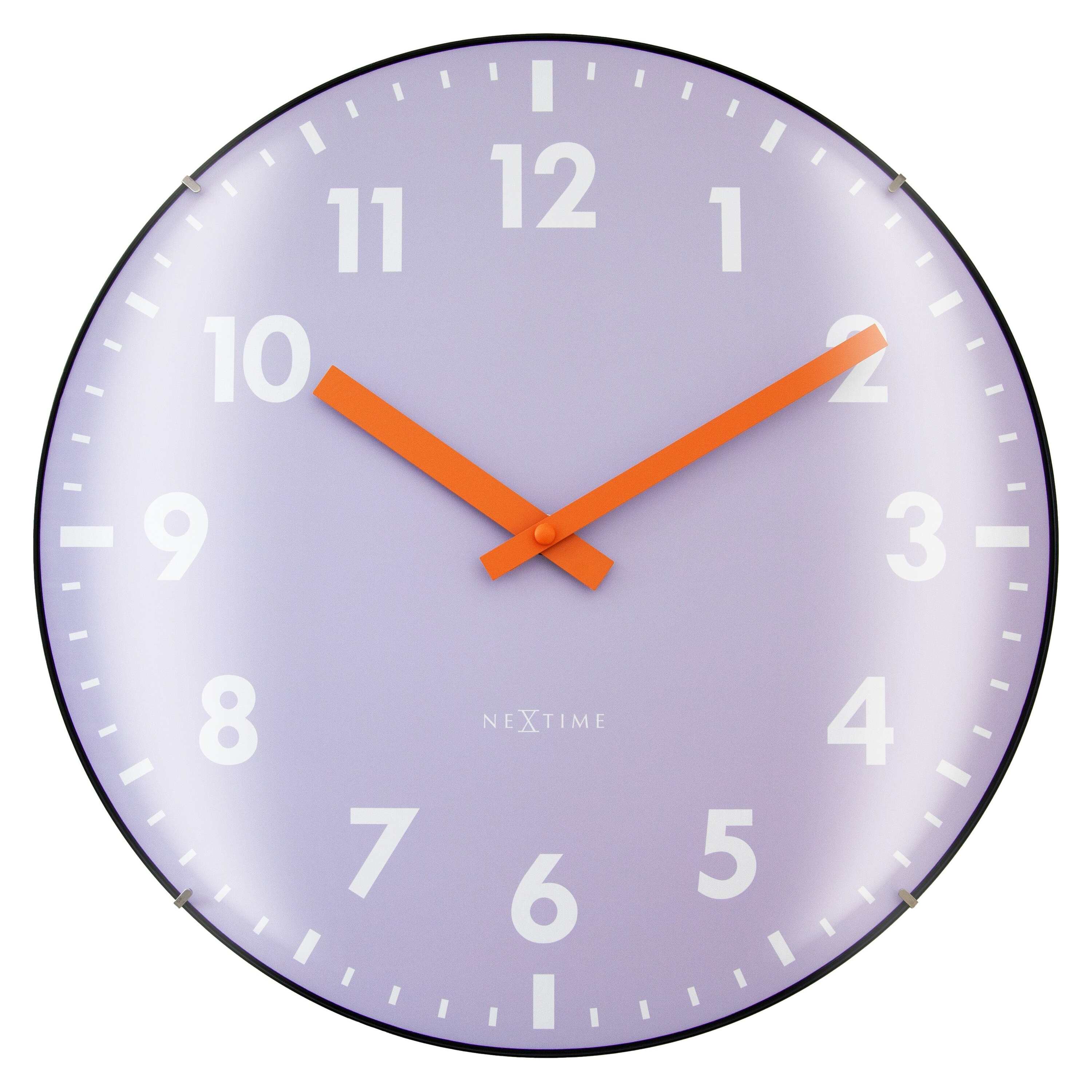 NeXtime - Wandklok 35cm Koepelglazen Lens - Stil - Lavendel - Glas -