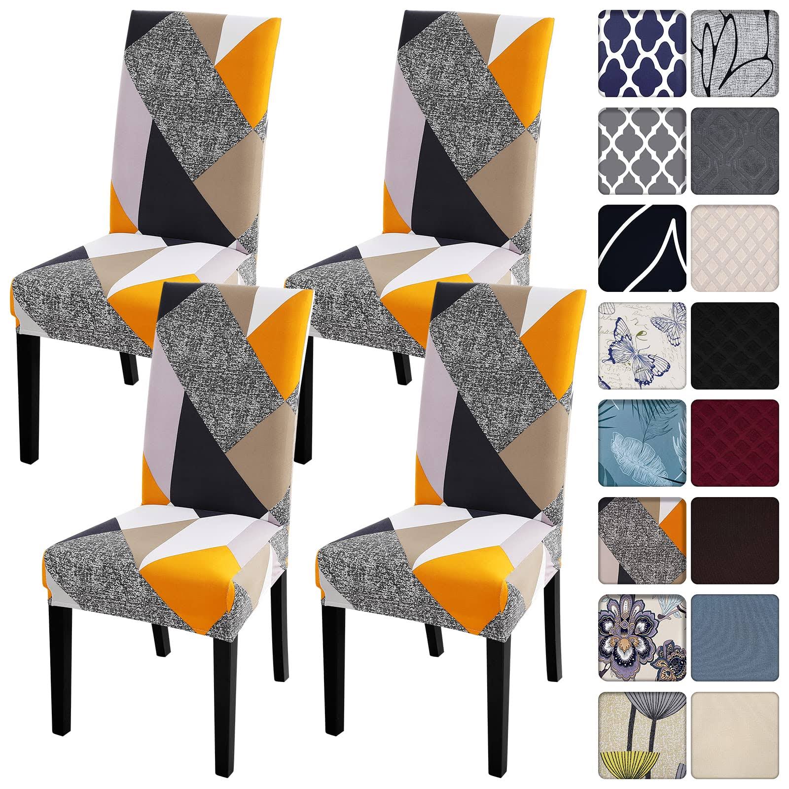 SearchI 4 Pack Super Fit Stretch Removable Washable Short Dining Chair Covers Slipcover Protector, Spandex Fabric Chair Cover for Dining Room, Hotel