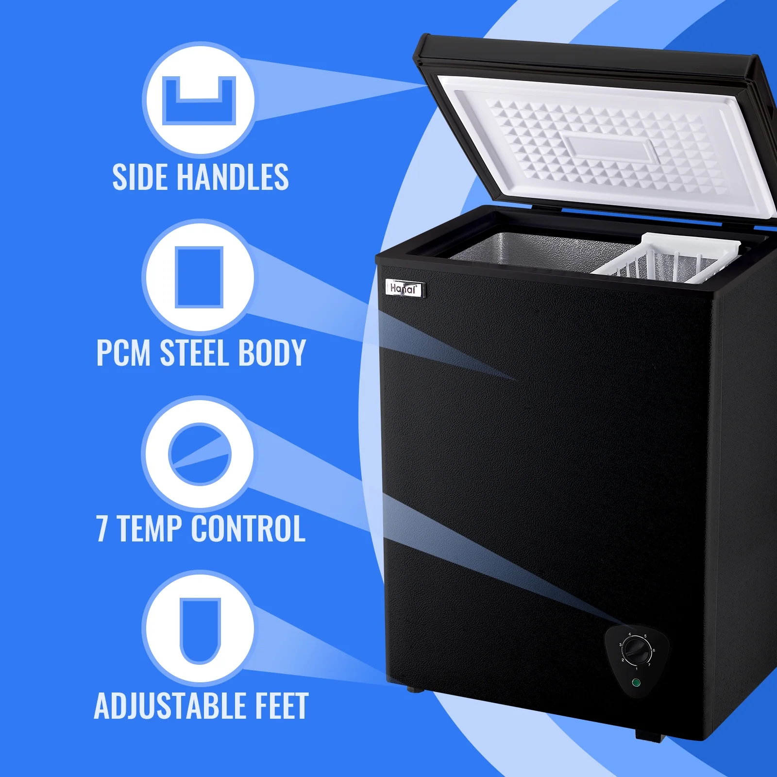 3.5 Cubic Feet Chest Freezer Black deep Freezer with Adjustable Temp Knob Ideal for Any Room(Black/3.5 Cu.ft) - Image 4