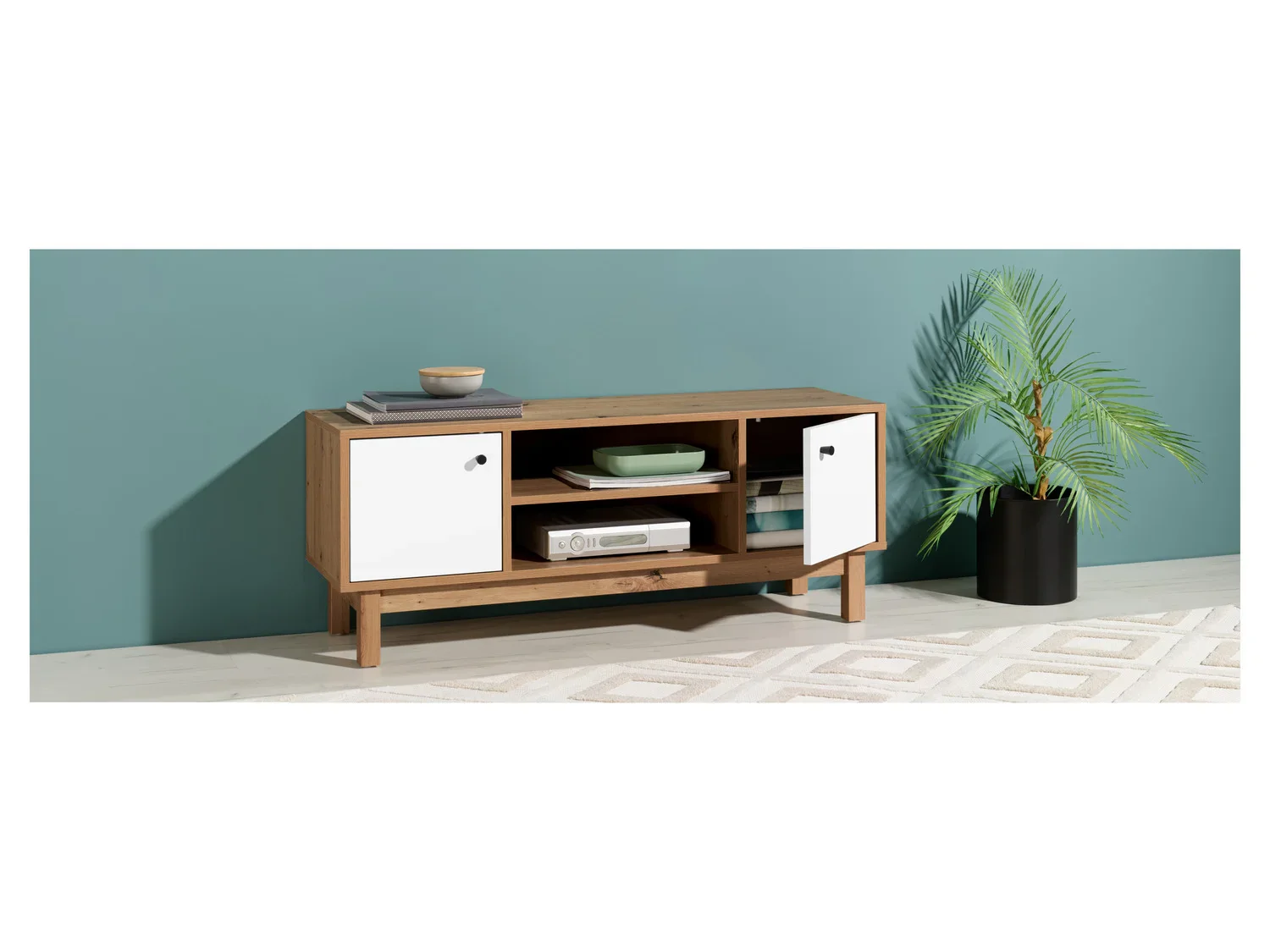 LIVARNO home Meuble bas Copenhagen, 113 x 45 x 35 cm, imitation chne/blanc