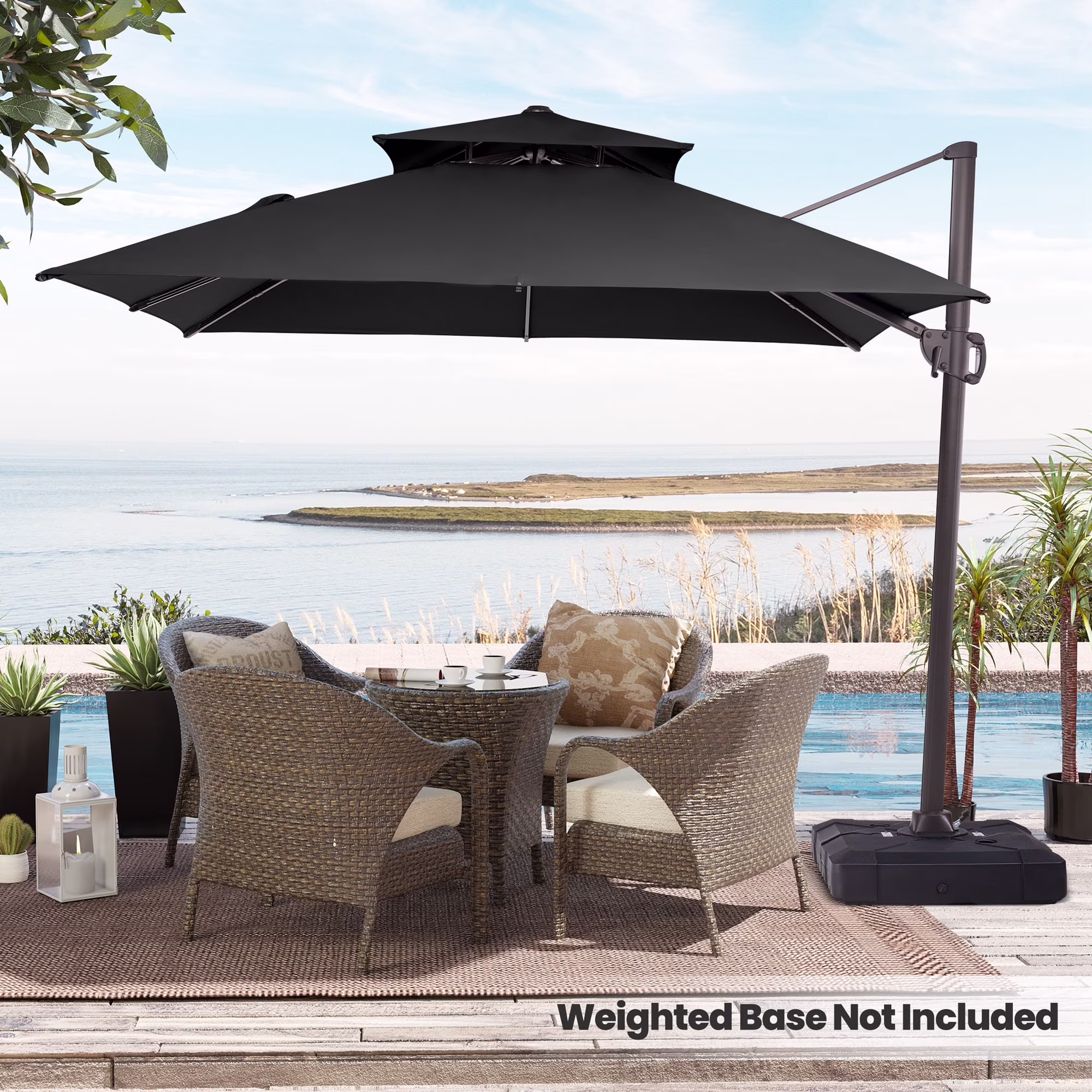 10 ft. x 10 ft. Square Double Top Patio Cantilever Umbrella, Navy Blue(Blue) - Image 3