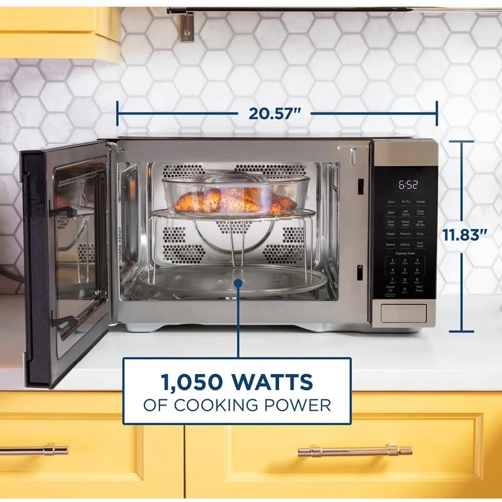 GE 3 - in - 1 Microwave Oven, 1, 050 Watts Air Fryer, Broiler & Convection 1.0 Cu. Ft