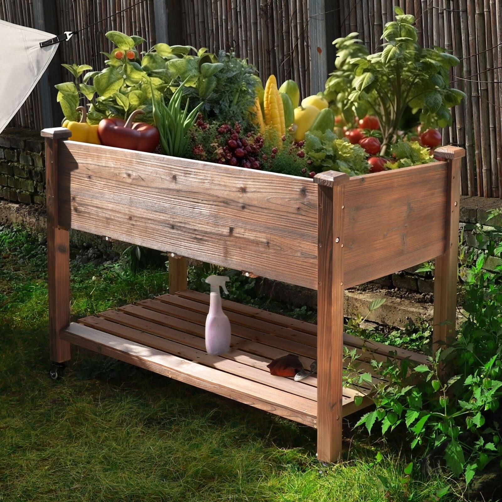 VEIKOUS Raised Garden Bed Planter Box with Four Wheels and Legs, 46.8''w x 22.4''d x 33''H - 46.8''w x 22.4''d x 33''H - Rustic