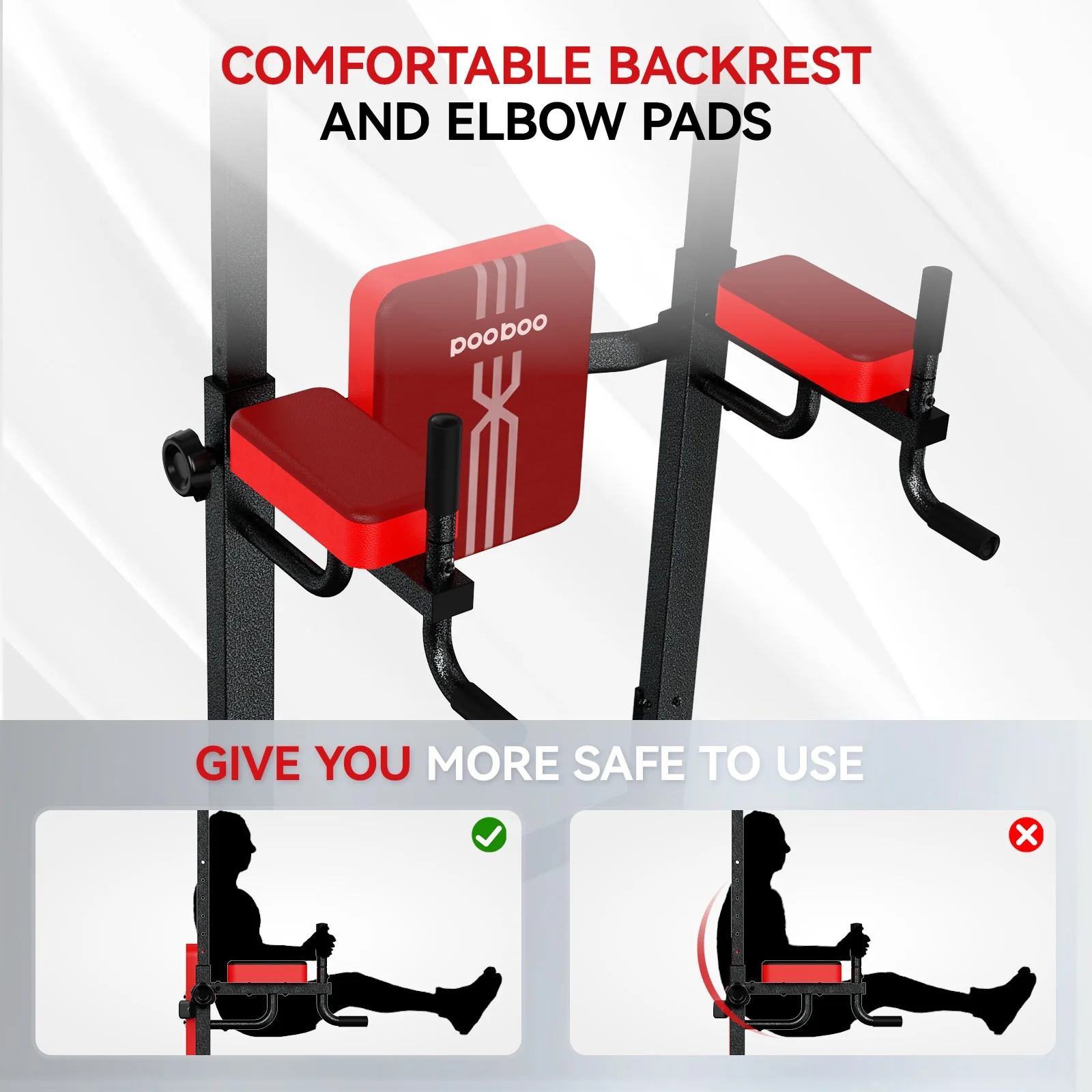 Multifunction Power Tower Pull up Bar Dip Station Power Rack with Adjustable Backrest for Home Gym Strength Training Workout Equipment Max Weight 480lbs(Model 1) - Image 7