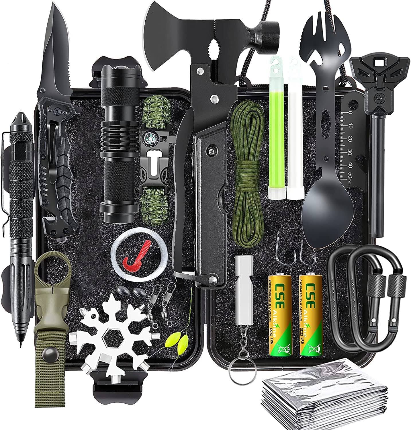 ANEEVES Survival Gear Kit, 21 in 1 Survival Gear and Equipment, Cool Top Gadgets Christmas Birthday Gifts for Men Dad Him Husband Boyfriend Teen Boy Camping