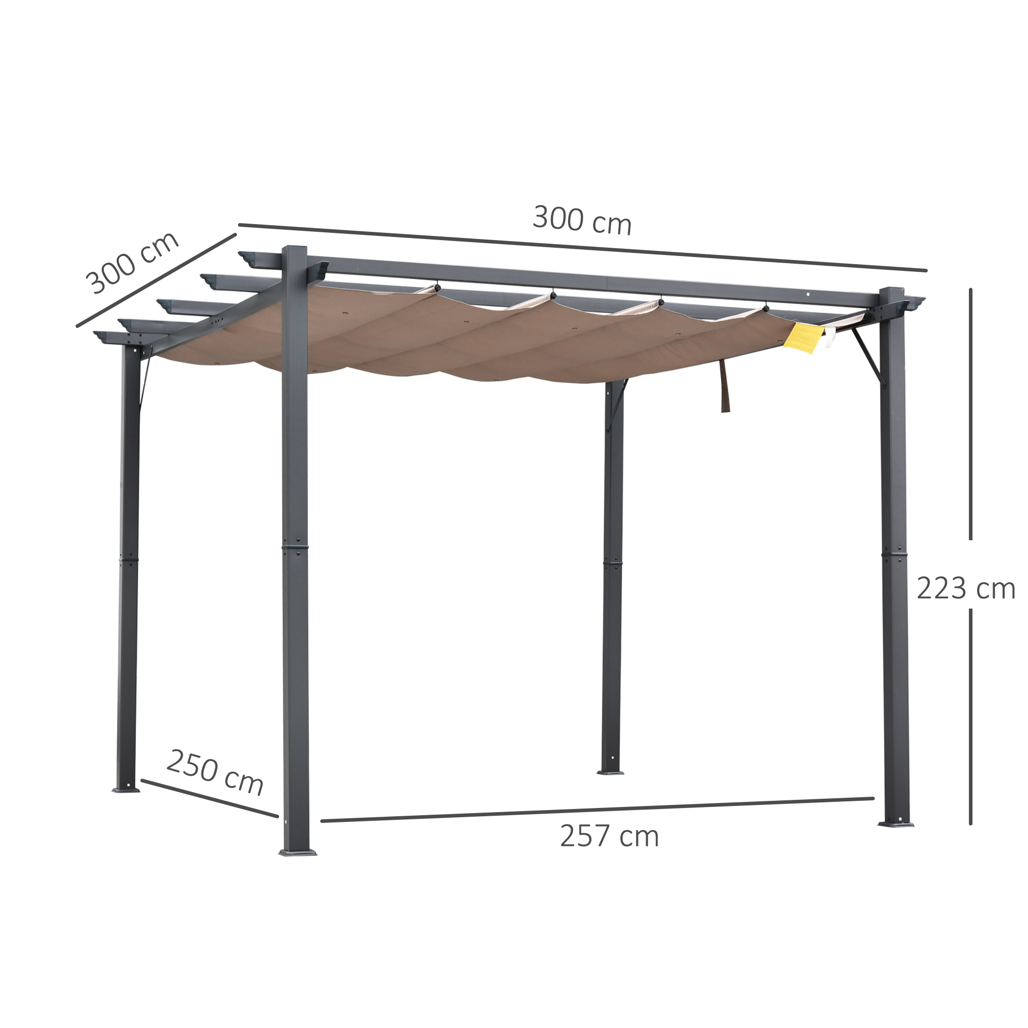 Outsunny Pergola met schuifdak paviljoen terrasoverkapping tuin aluminium 3 x 3 m bruin