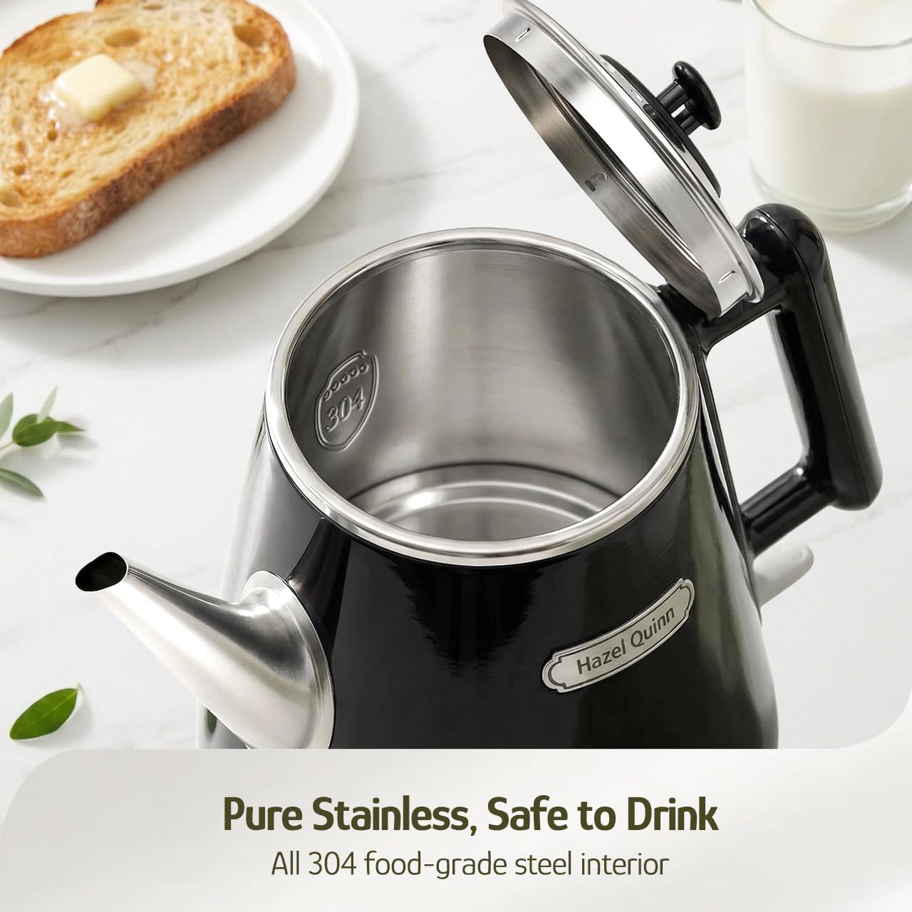 Hazel Quinn Electric Kettle, 1L/34oz Small Tea Kettle - Jet Black