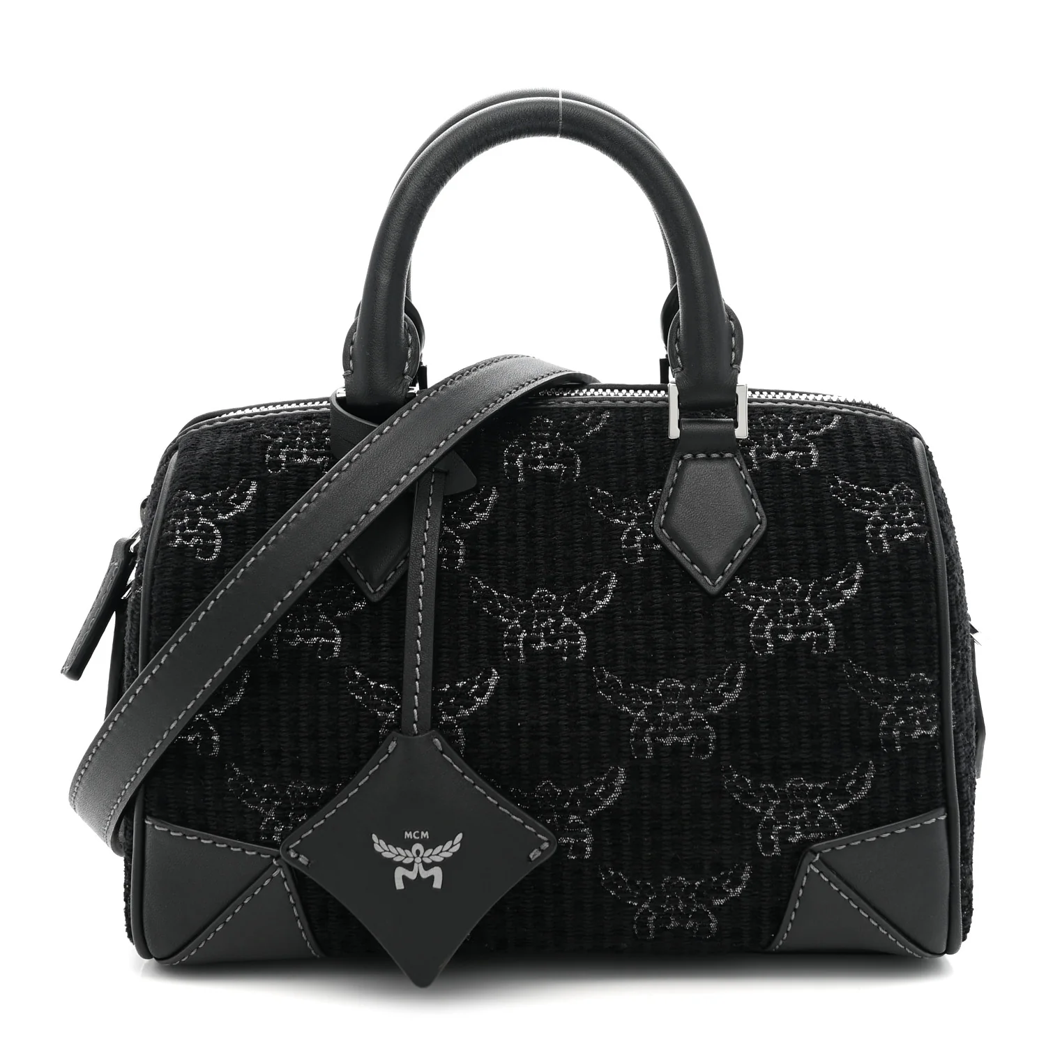 Lauretos Lurex Jacquard Small Ella Boston Bag Black