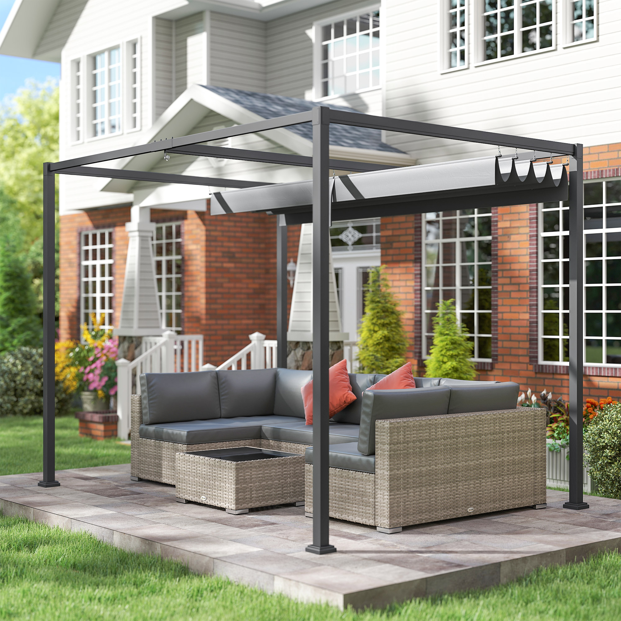 Outsunny Pergola Zonwering 300x200 cm, UV- en Waterbestendig, Grijs