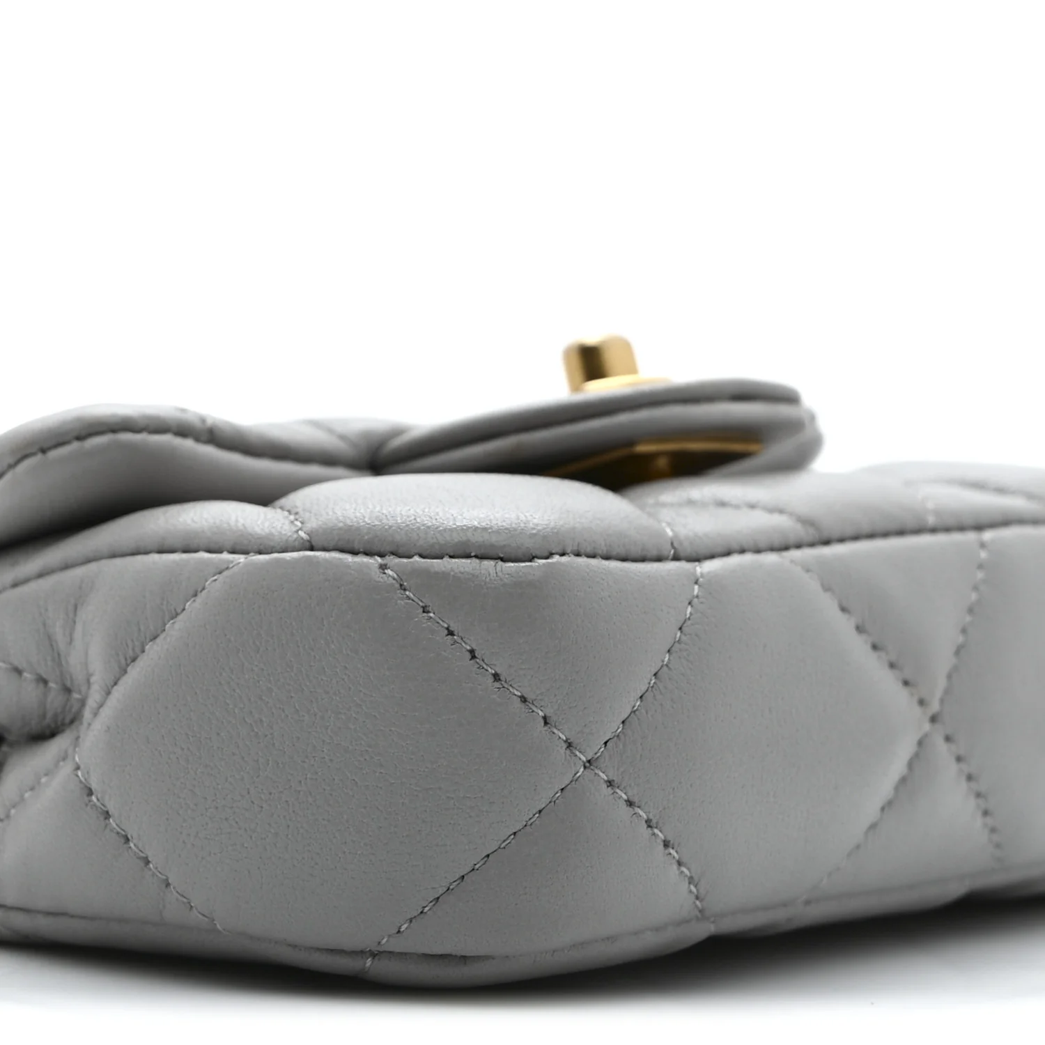 Calfskin Quilted Lady Handle Flap Card Holder With Chain Grey