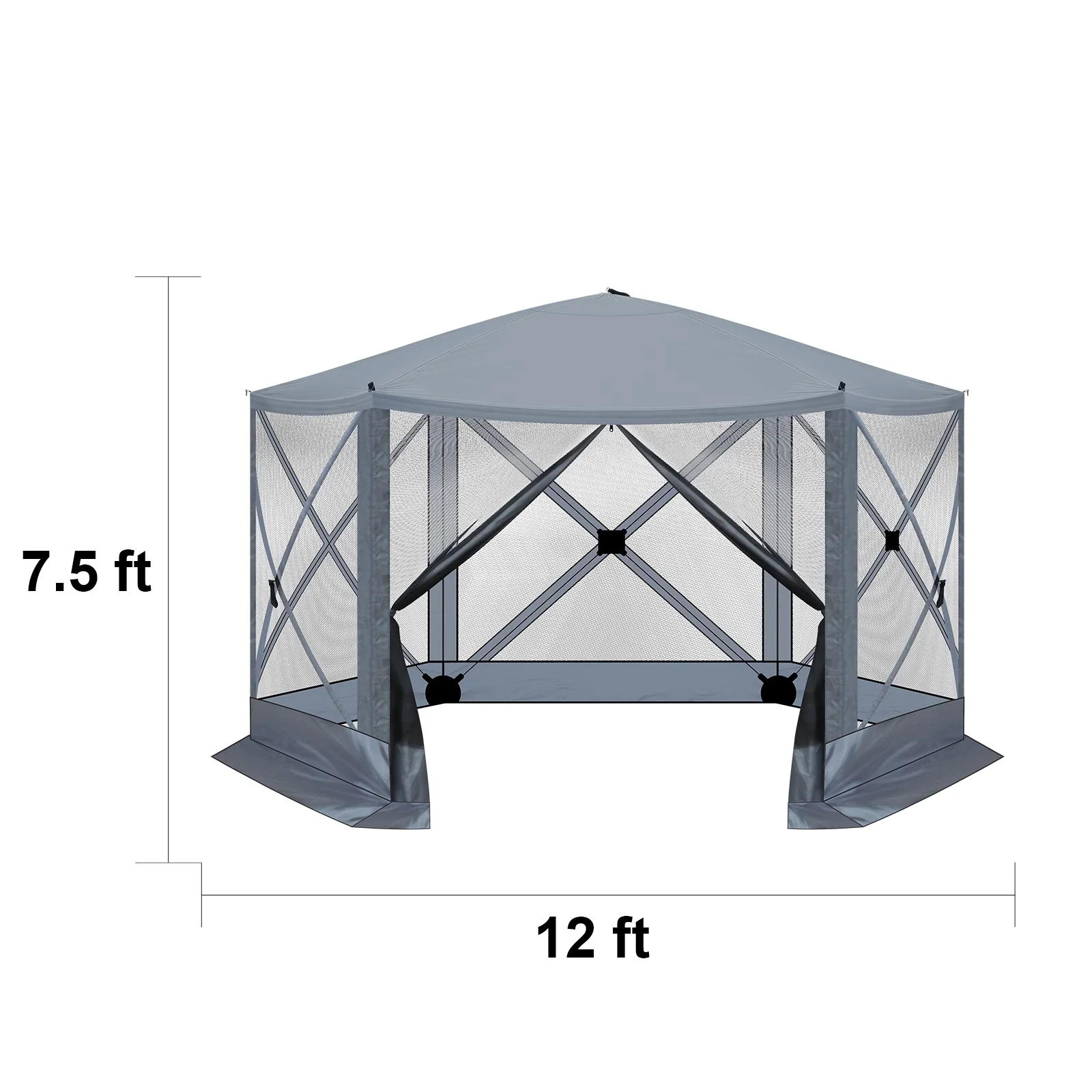 12' x 12' Outdoor Pop Up Canopy Tent w/Mosquito Netting, Instant Sun Shelter Tents with Carry Bag for Parties, Garden, Patio, Gray