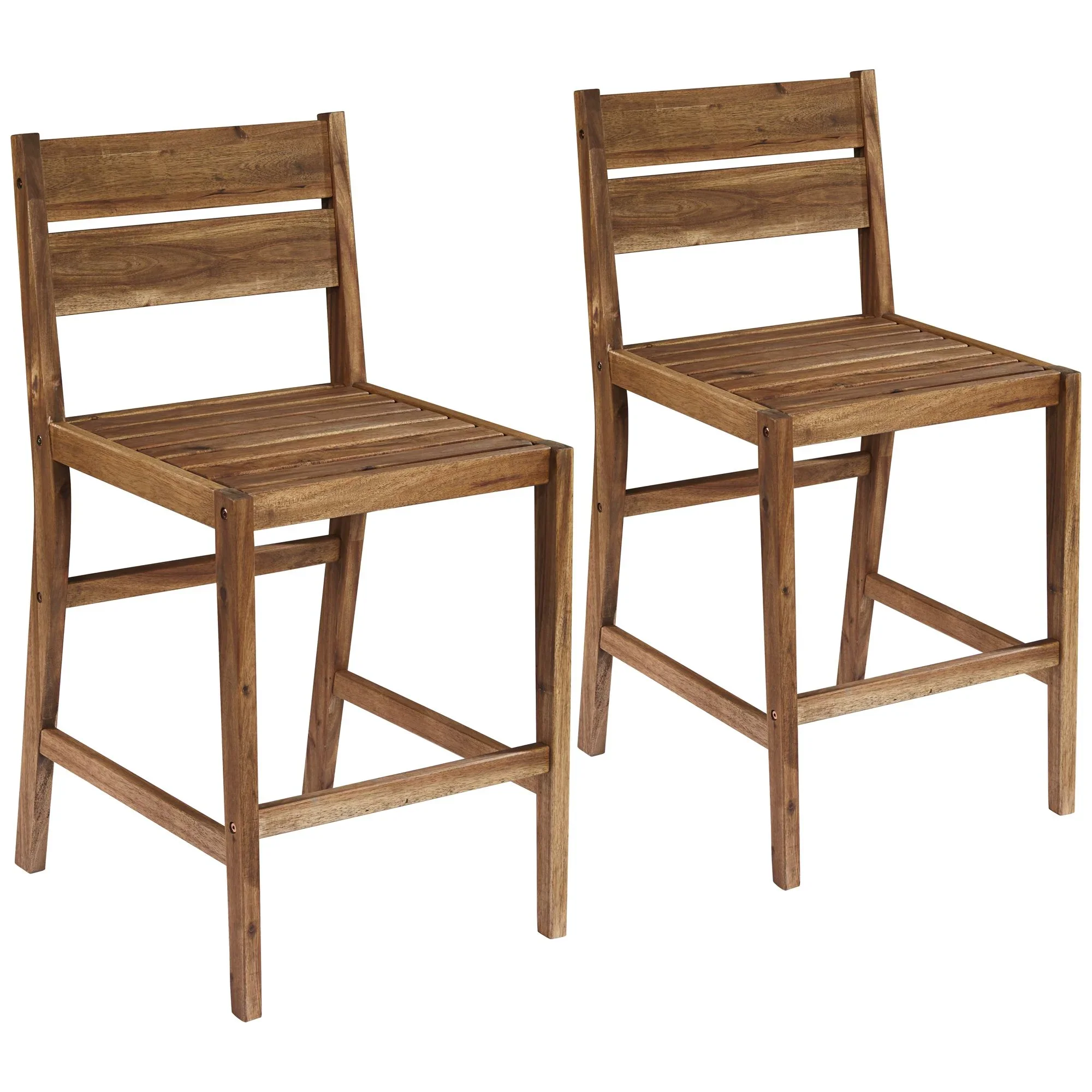 Teal Island Designs Wood Outdoor Bar Stools 24 Set of 2 High Farmhouse Rustic with Ladder Backrest Footrest for Kitchen Counter Island Patio Garden