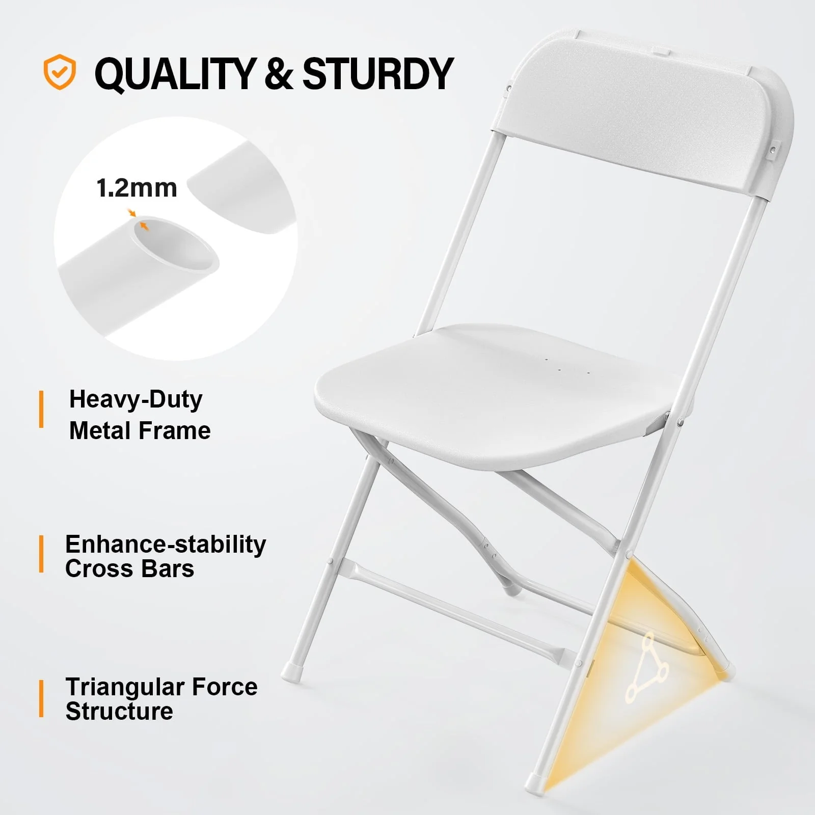 10 Pack White Plastic Folding Chair, Indoor Outdoor Stackable Seat - Image 3