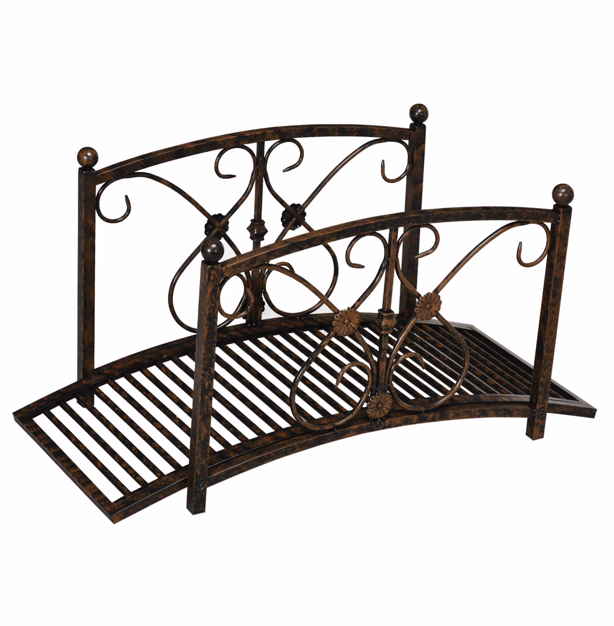 3.3FT Metal Garden Bridge - Decorative Arch Footbridge with Rails, Rust Finish - Outdoor Landscape Decor for Backyard, Pond, Stream
