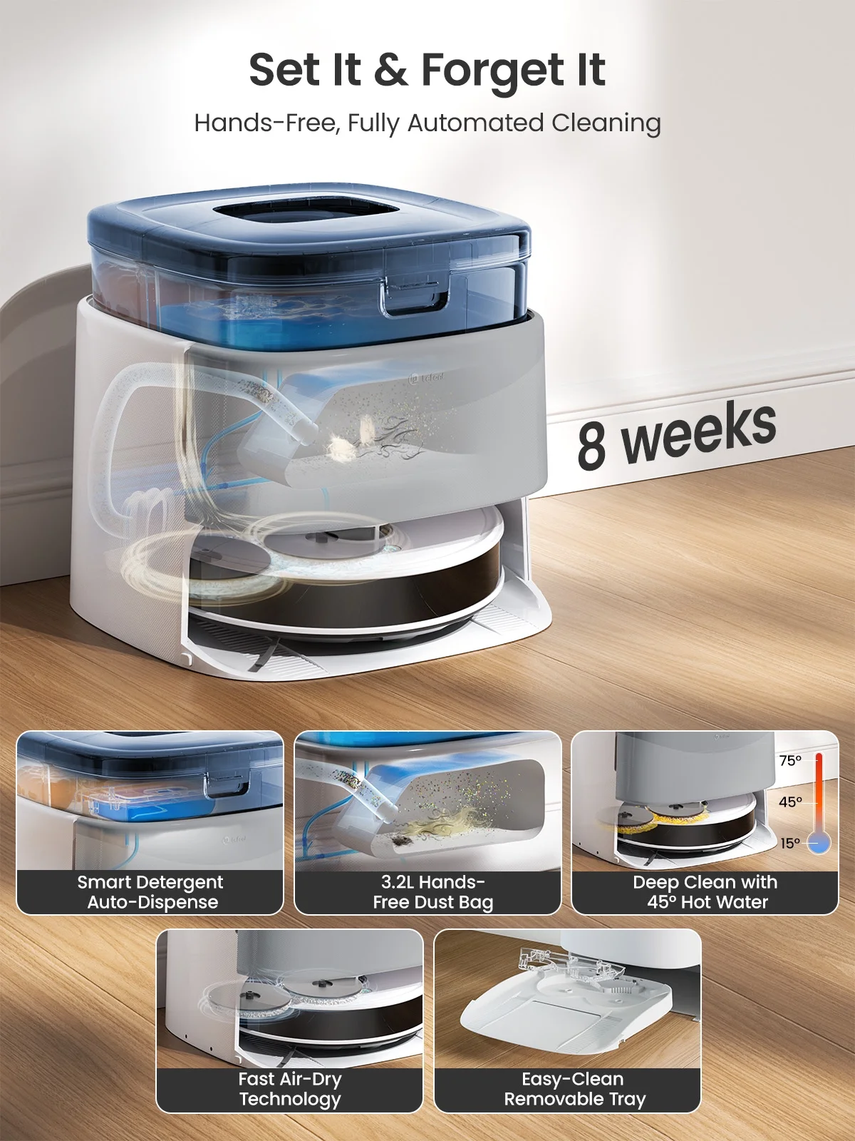 M3L Robot Vacuum and Mop, 12000Pa Suction, All-in-One Base Station, Anti-Tangle Brushes Dual Spinning Mop, Self-Emptying Refilling, LIDAR Navigation(M3L) - Image 4
